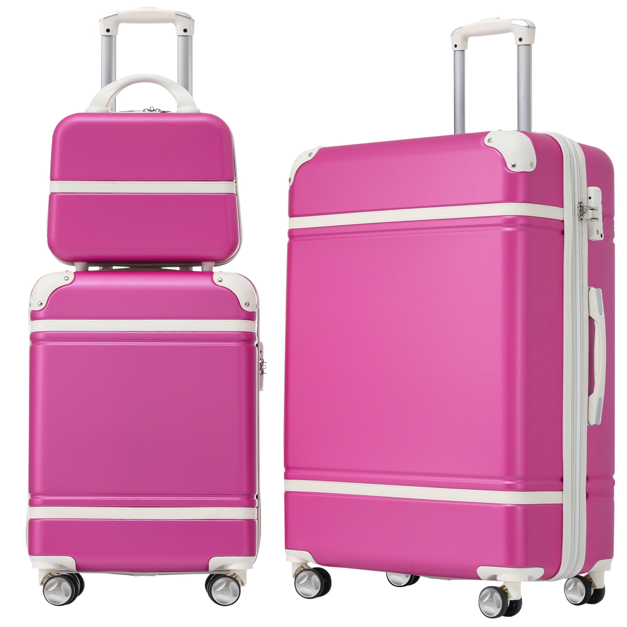 MAYEERTY 3-Piece Retro Hardshell Luggage Set with TSA Lock for Travel, 20"+24"Lightweight Suitcases & Cosmetic Case