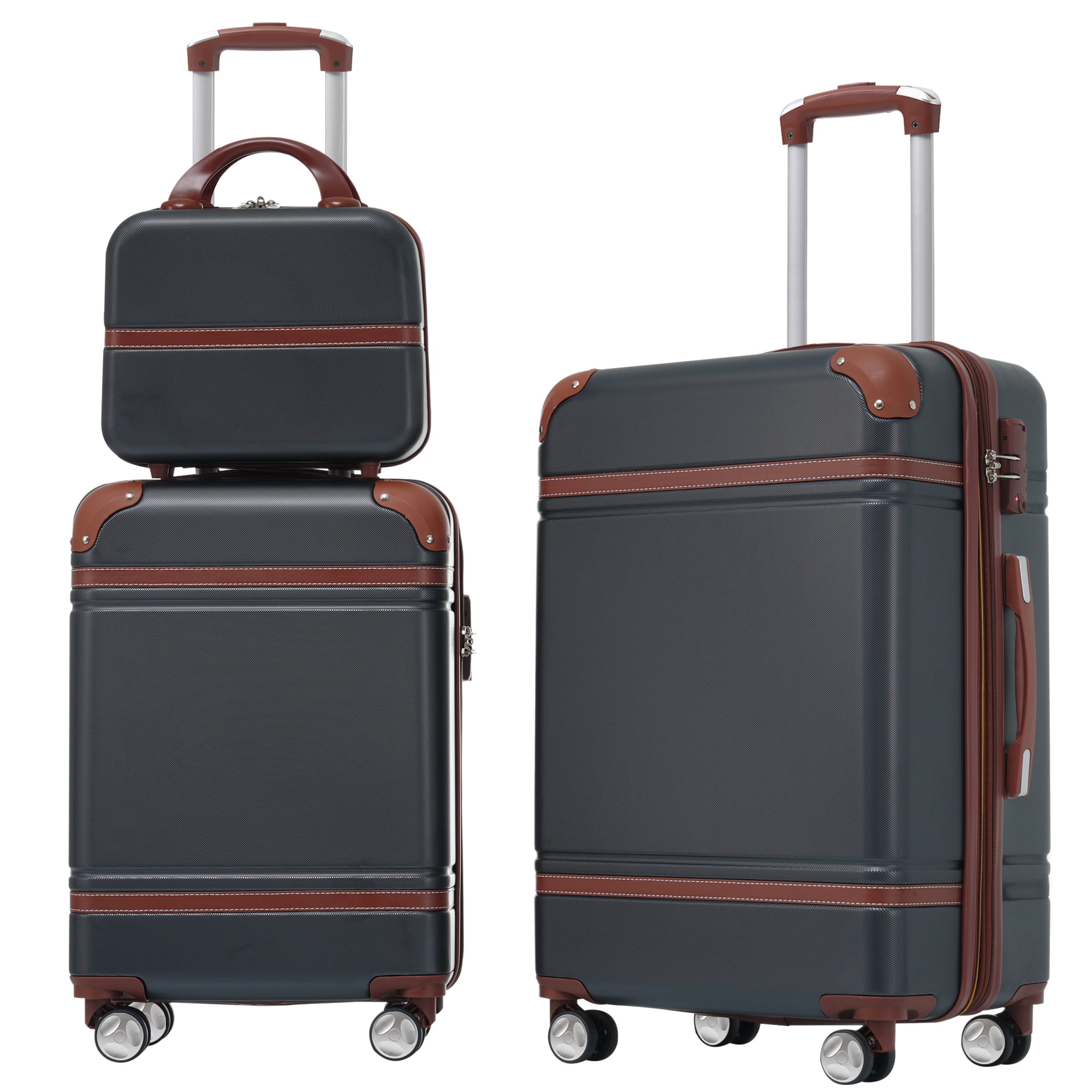 MAYEERTY 3-Piece Retro Hardshell Luggage Set with TSA Lock for Travel, 20"+24"Lightweight Suitcases & Cosmetic Case