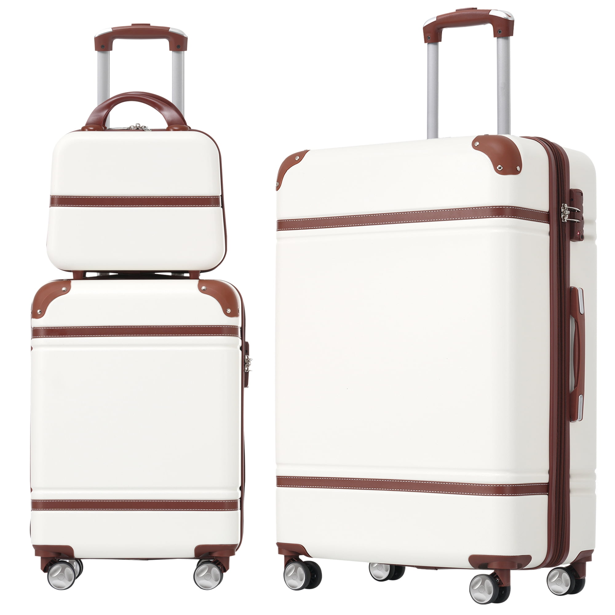 MAYEERTY 3-Piece Retro Hardshell Luggage Set with TSA Lock for Travel, 20"+28"Lightweight Suitcases & Cosmetic Case