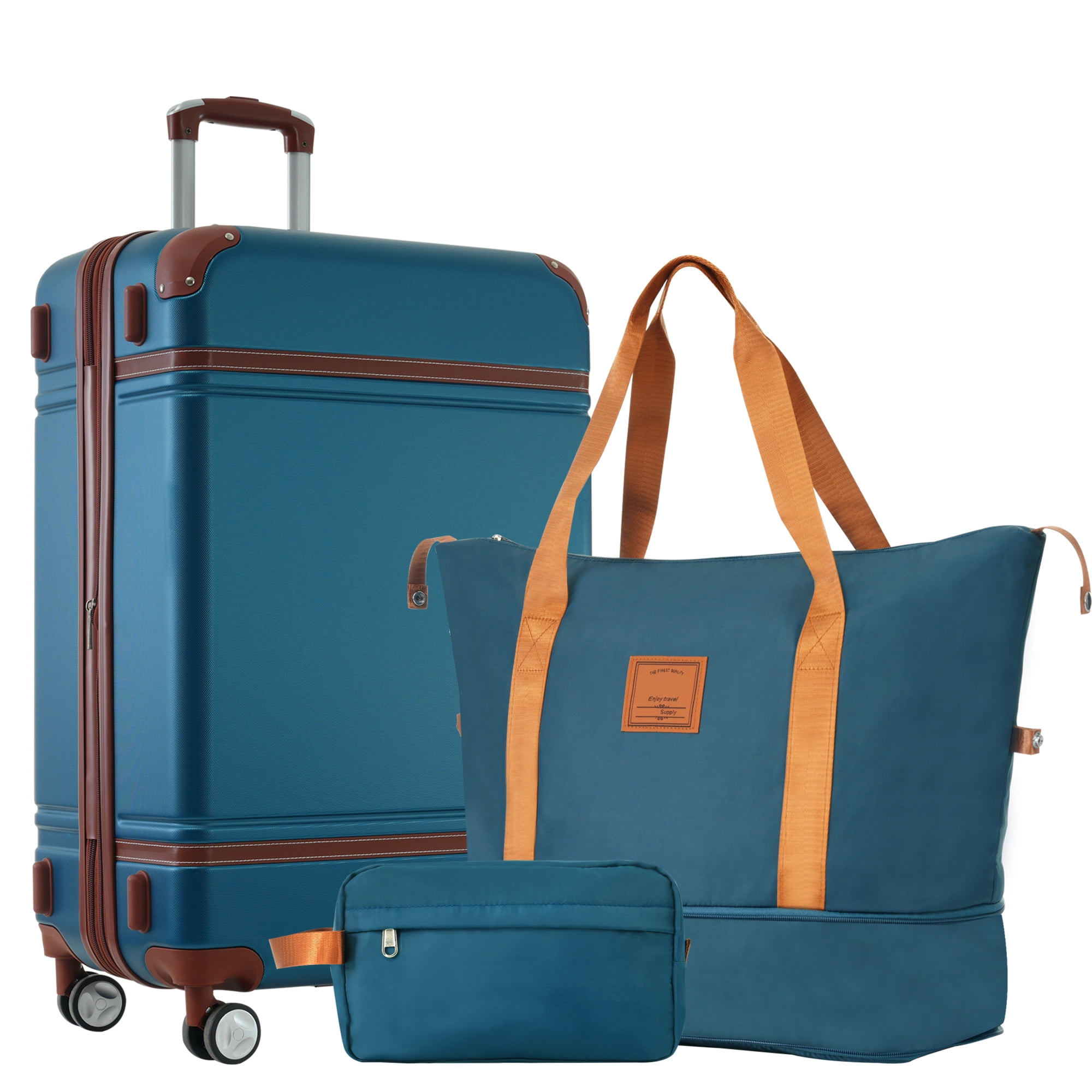 MAYEERTY 3-Piece Retro Luggage Set with TSA Lock for Travel, 24"Hardside Suitcase & Duffle Bag & Toiletry Bag