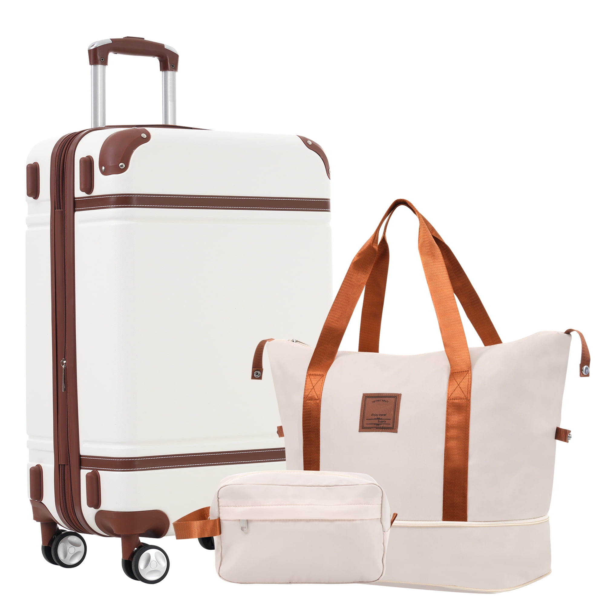 MAYEERTY 3-Piece Retro Luggage Set with TSA Lock for Travel, 24"Hardside Suitcase & Duffle Bag & Toiletry Bag