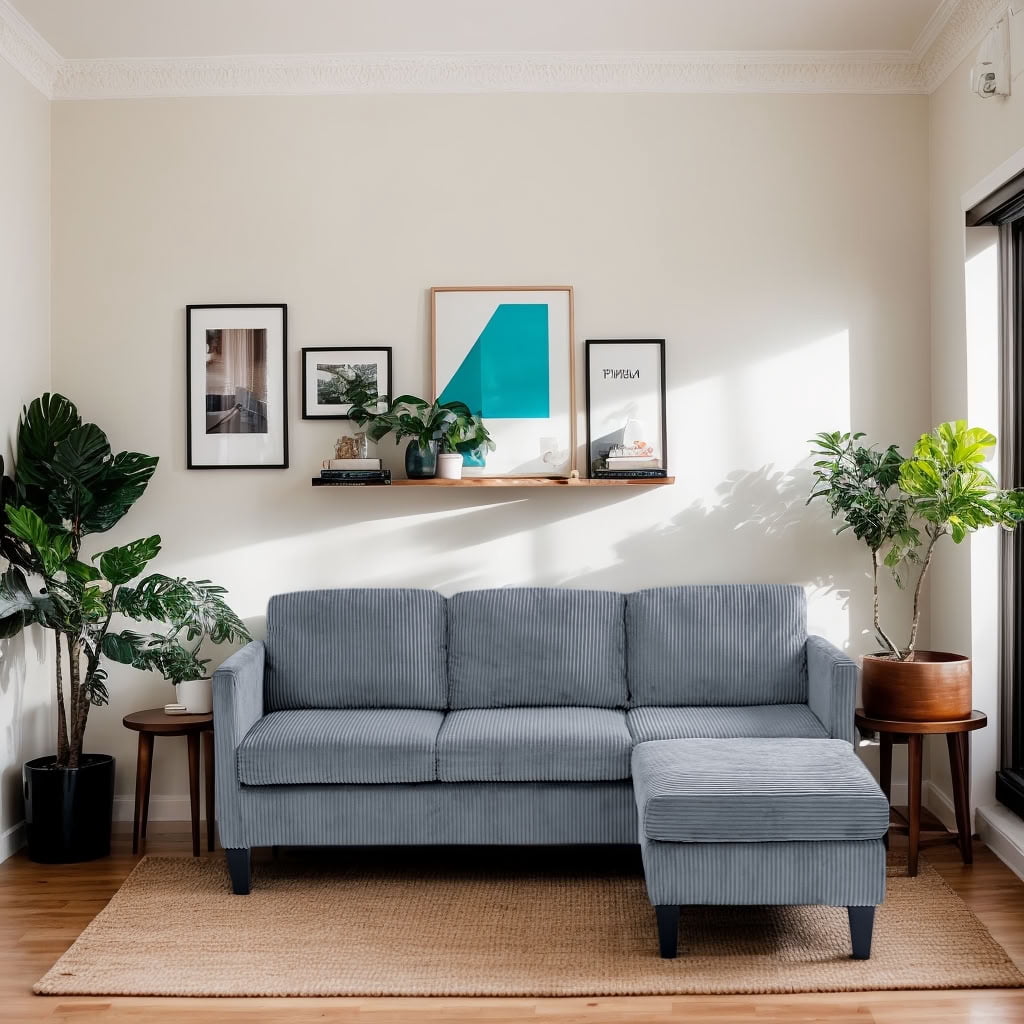 MAYEERTY 3-Seat Corduroy Sofa with Ottoman, Multi-functional Modern Sofa Couch for Apartments, Small Spaces, Easy Assembly