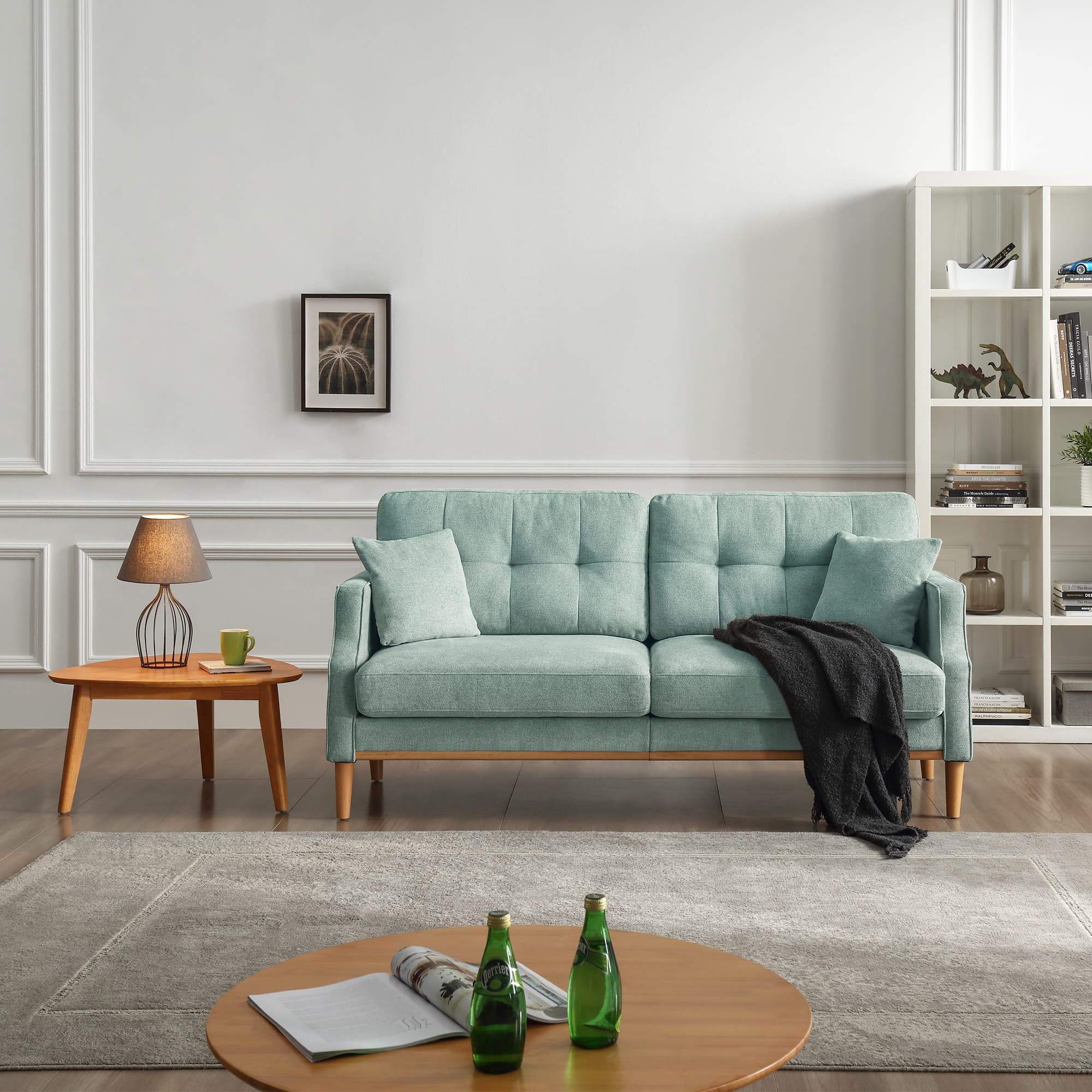 MAYEERTY Stylish 3-Seater Living Space Sofa: Waterproof Fabric, Integrated USB Charging Ports, Baby Blue