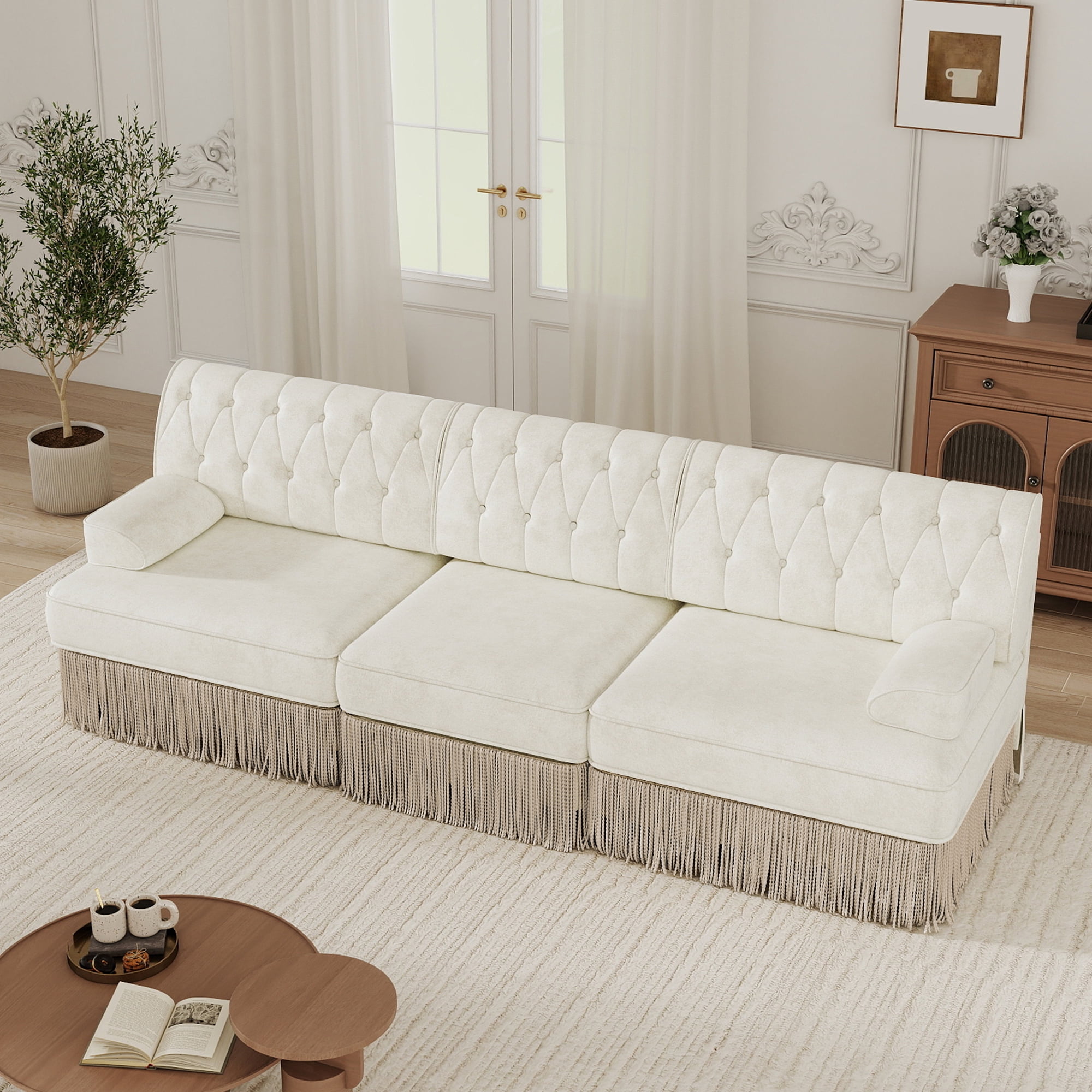 MAYEERTY 3-Seater Modular Chesterfield Sofa, Button Tufted Pet-Friendly Fleece Couch, Free Combination for Living Room Bedroom Rest Area