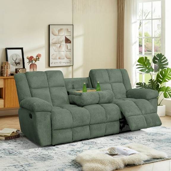 MAYEERTY 3-Seater Recliner Sofa, Corduroy Fabric Sofa with Adjustable Recline for Family Living Room & Leisure Spaces