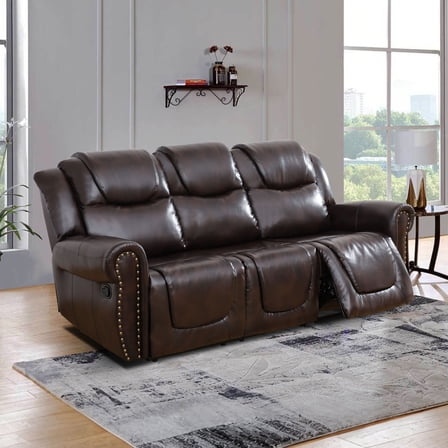 MAYEERTY 3-Seater Recliner Sofa, Recliner with Breathable Semi PU Leather for Family Living Rooms