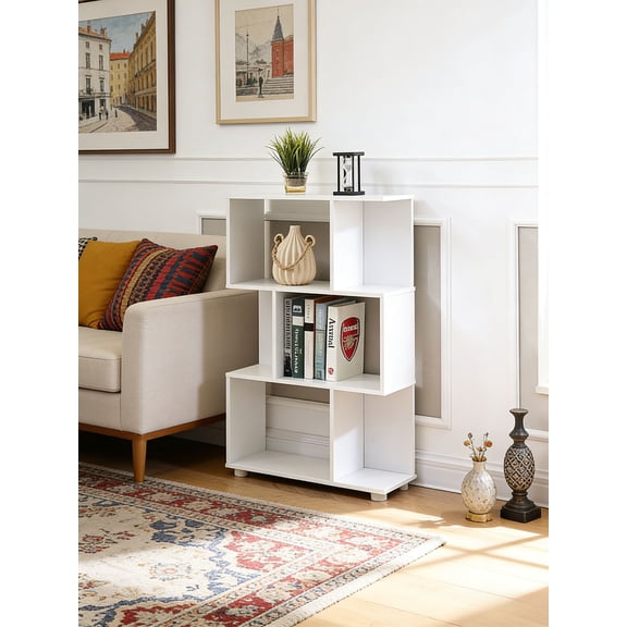 MAYEERTY 3-Tier Staggered Bookshelf, Freestanding Display Storage Shelf Unit for Living Room Bedroom Home Office Small Spaces