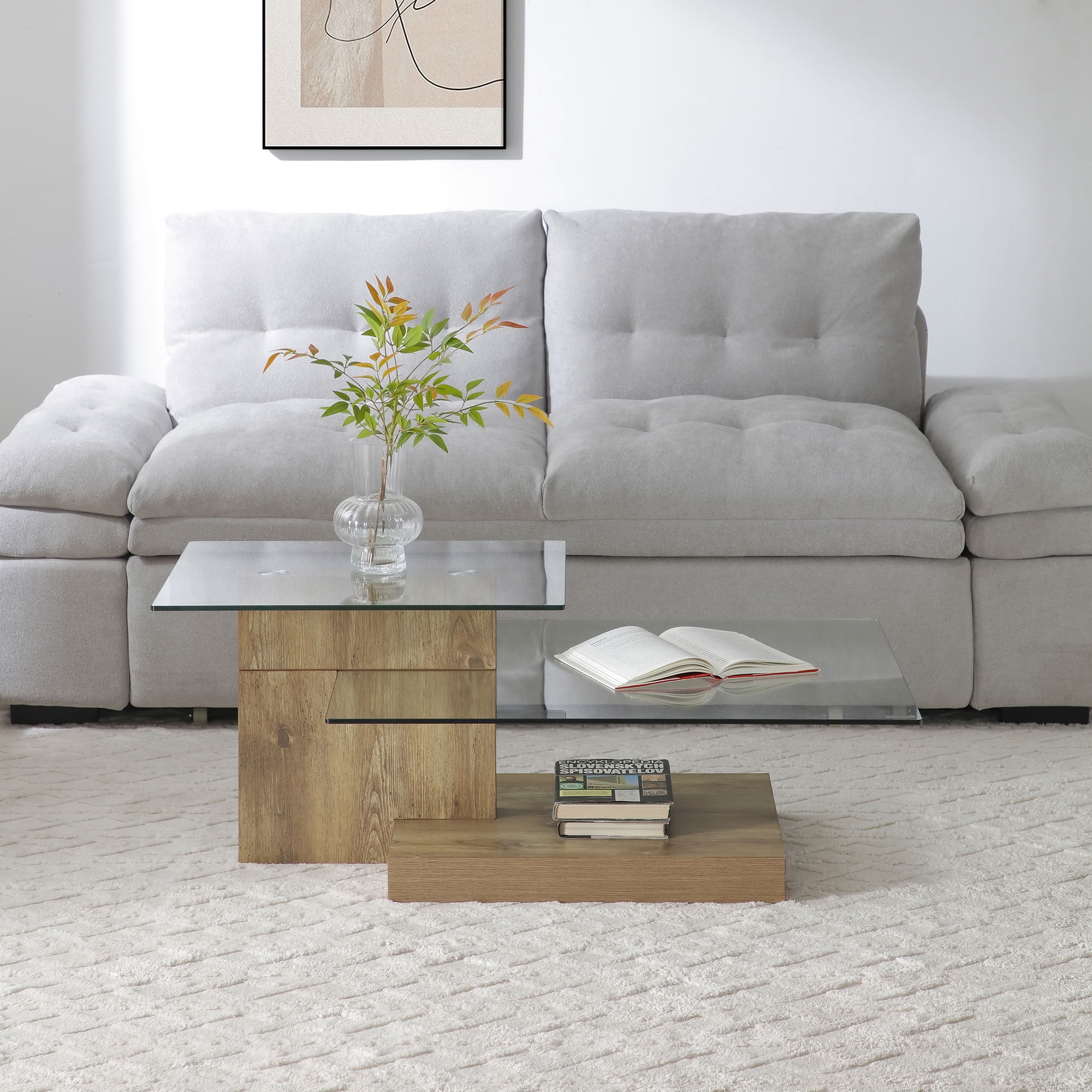 MAYEERTY 3 Tier Tempered Glass Coffee Table, Modern Multi Open Storage Center Table for Living Room Office Reception Room