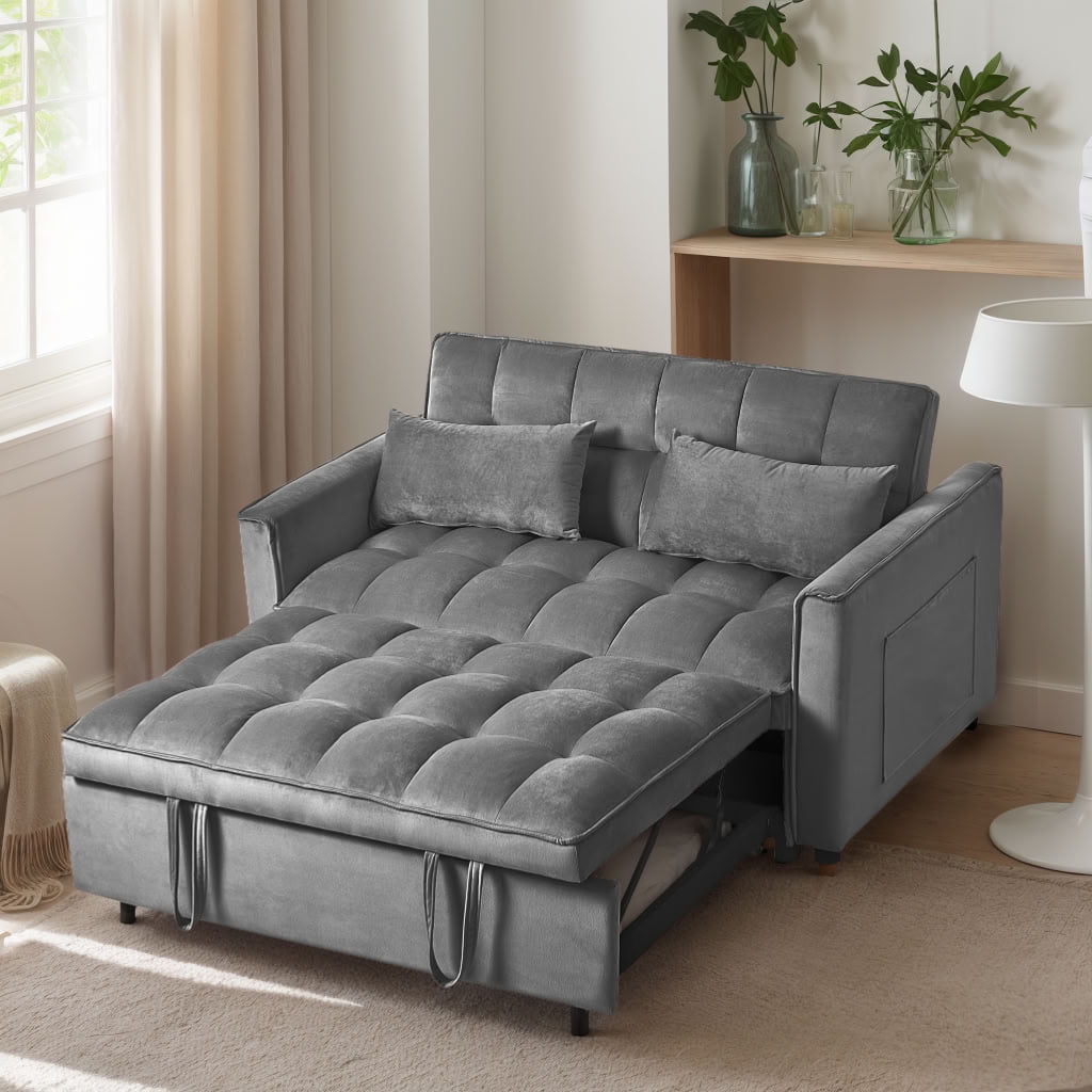 MAYEERTY 3-in-1 Velvet Convertible Sleeper Sofa Bed with Adjustable Backrest Pull-Out Couch for Living Room Apartment Small Space