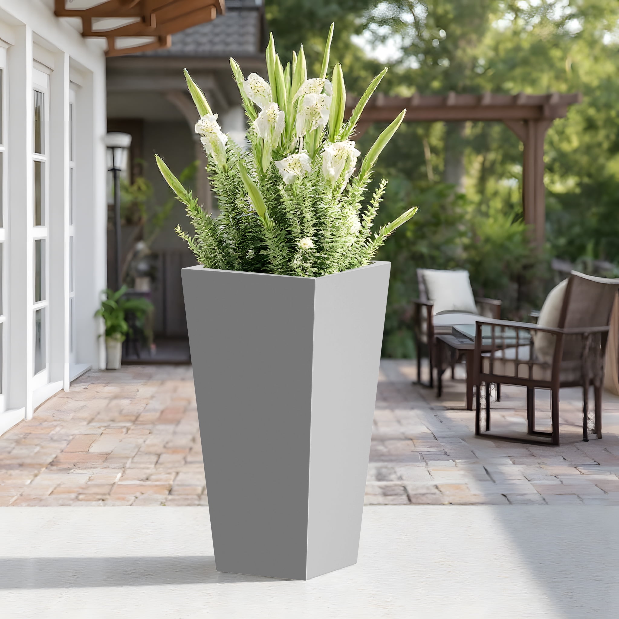 MAYEERTY 30*15*15" Gray Modern Metal Cone Planter with Drainage Hole for Outdoor Gardening, Patio & Balcony