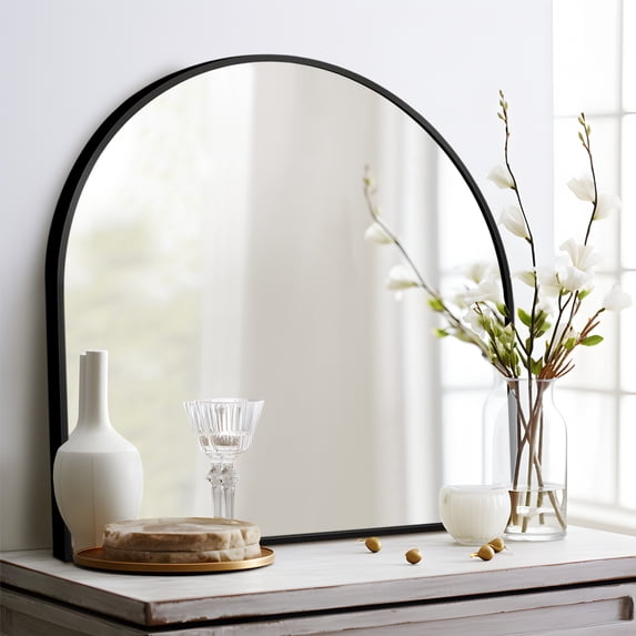 MAYEERTY 30×28in Modern Arched Aluminum Alloy Black Framed Hanging Mirror, Wall-Mounted for Vanity & Sink