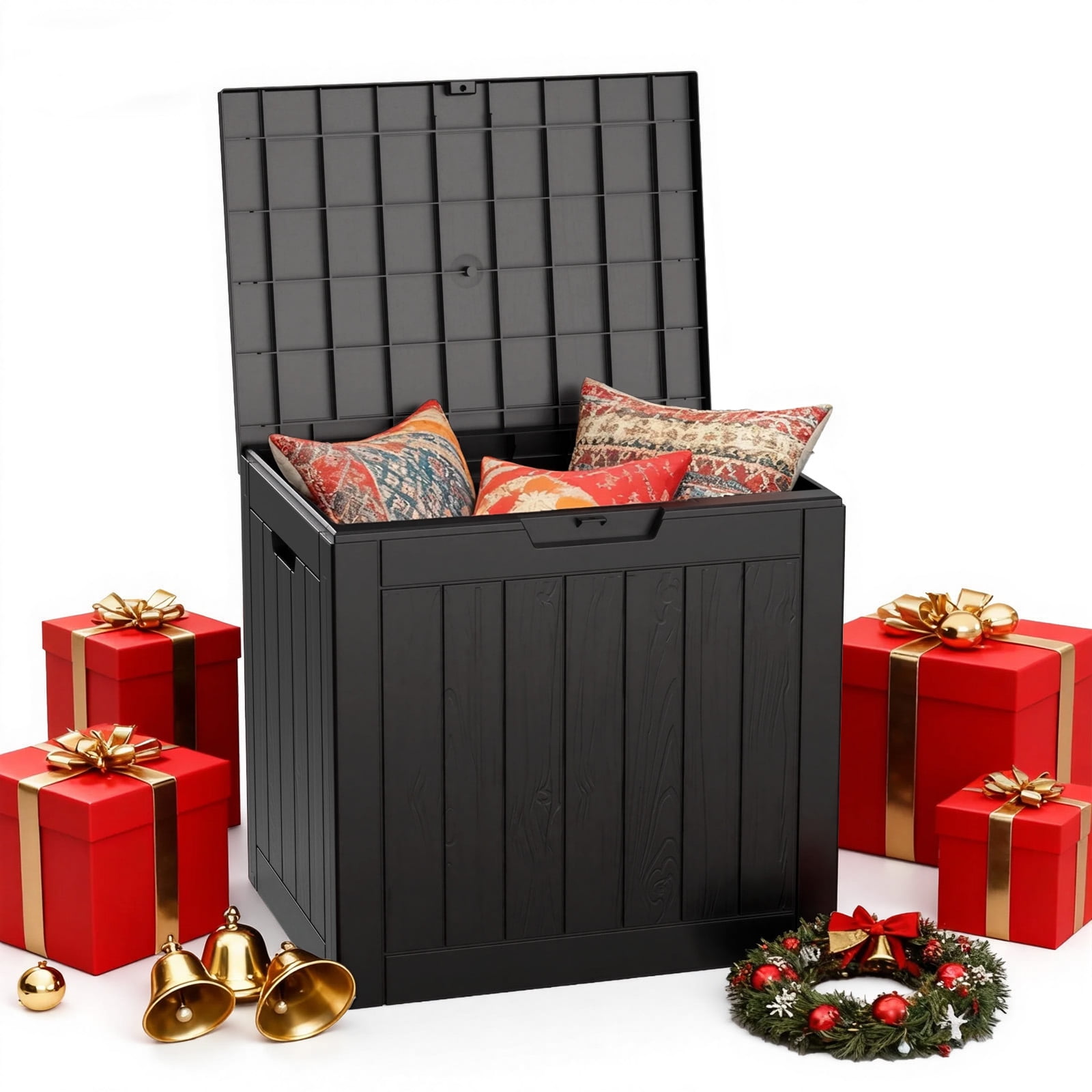 MAYEERTY 30 Gallon Outdoor Deck Box, Large Capacity Storage Box for Patio Furniture Cushions, Pillow with Wheels, Black