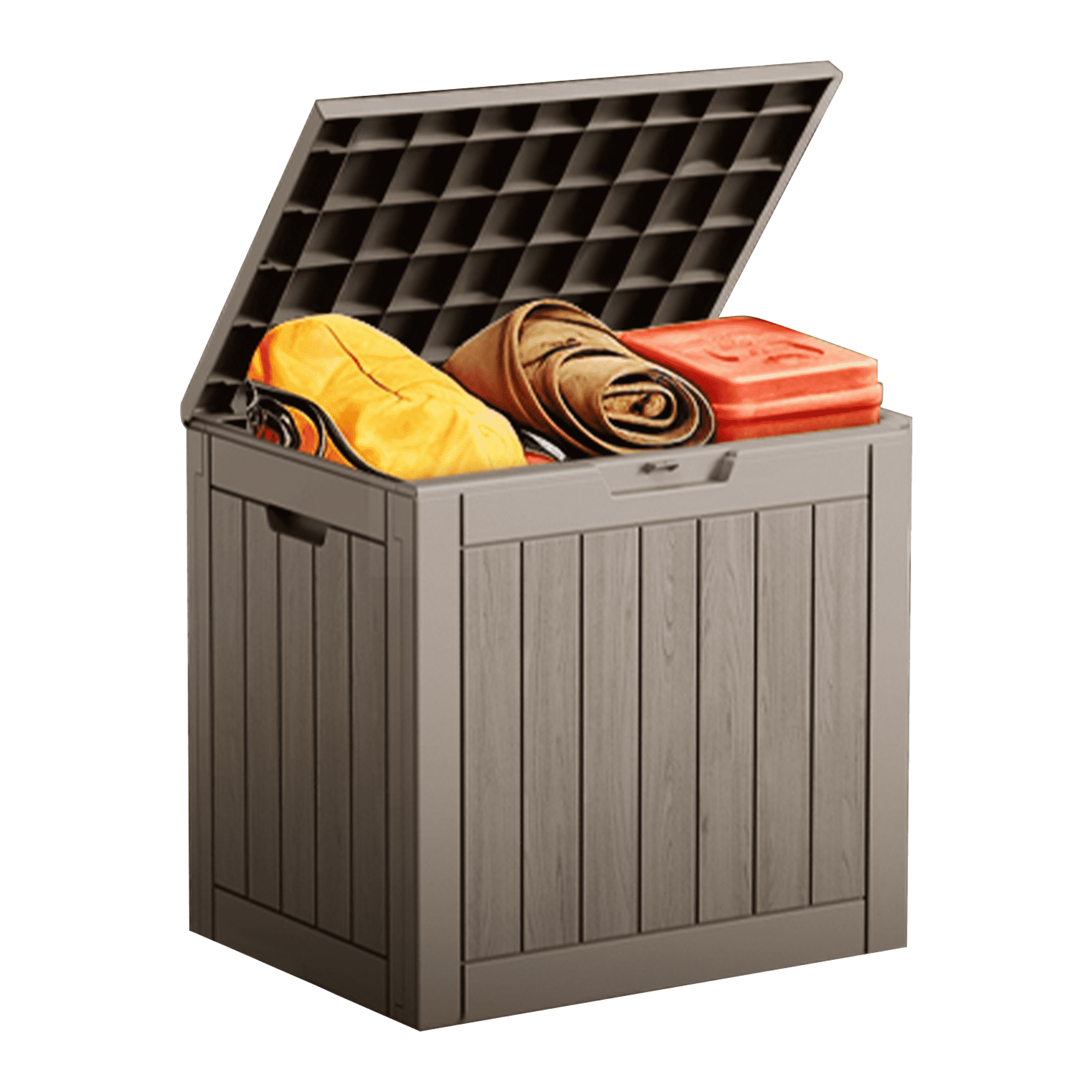 MAYEERTY 30 Gallon Outdoor Deck Box, Large Capacity Storage Box for Patio Furniture Cushions, Pillow with Wheels, Light Brown