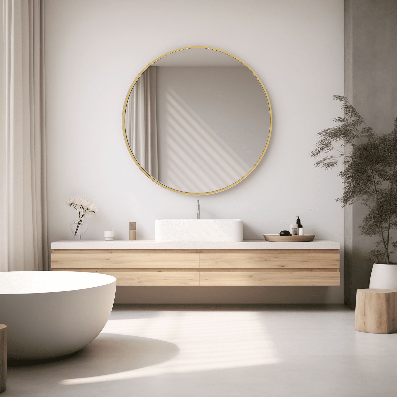 MAYEERTY 30" Round Wall Mirror - Aluminum Frame, Suitable for Vanity, Bathroom & Living Room, Gold