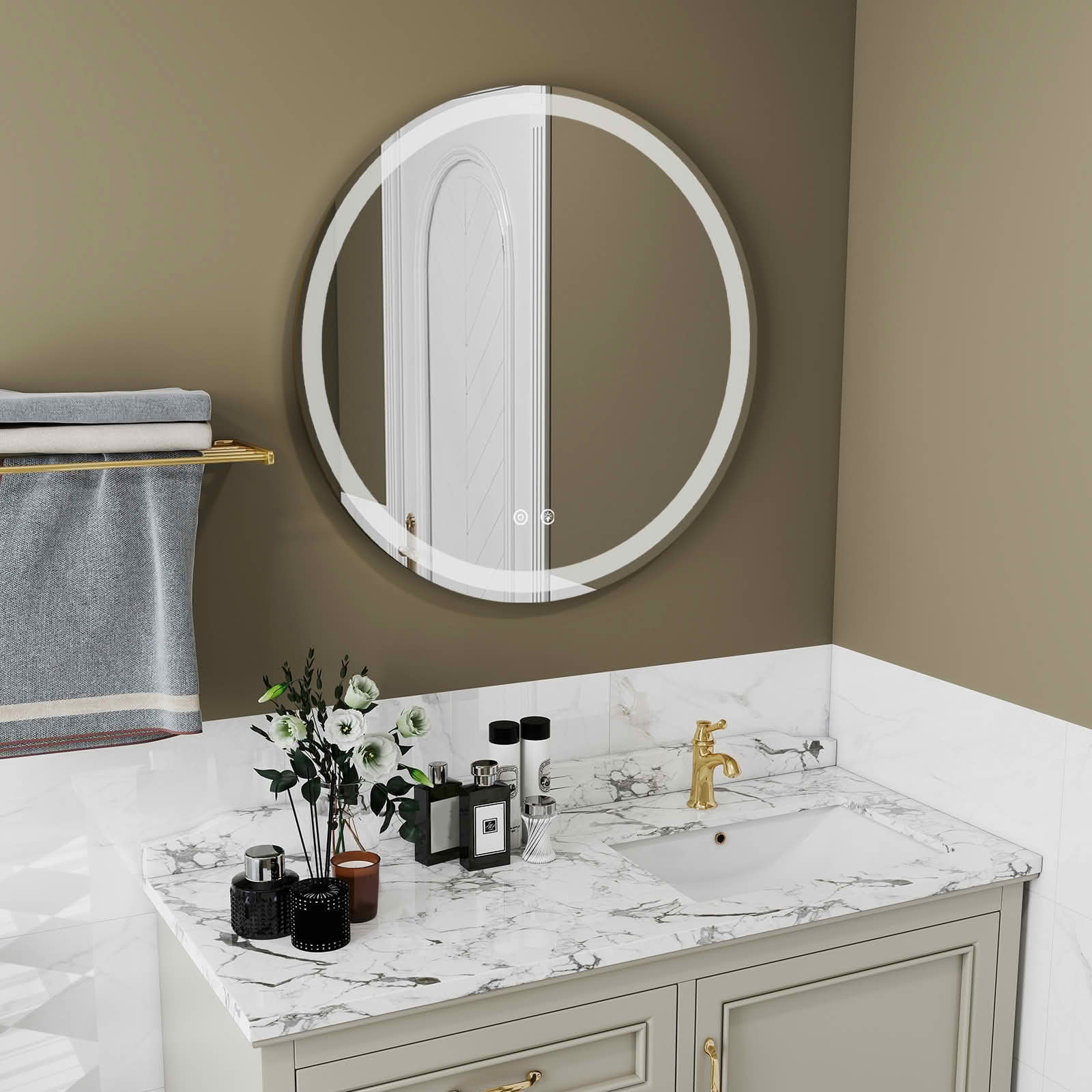 MAYEERTY 30 Inch Smart Anti-fog LED Bathroom Mirror, Circular Dual Lights 3-Color Temperature Memory Dimming