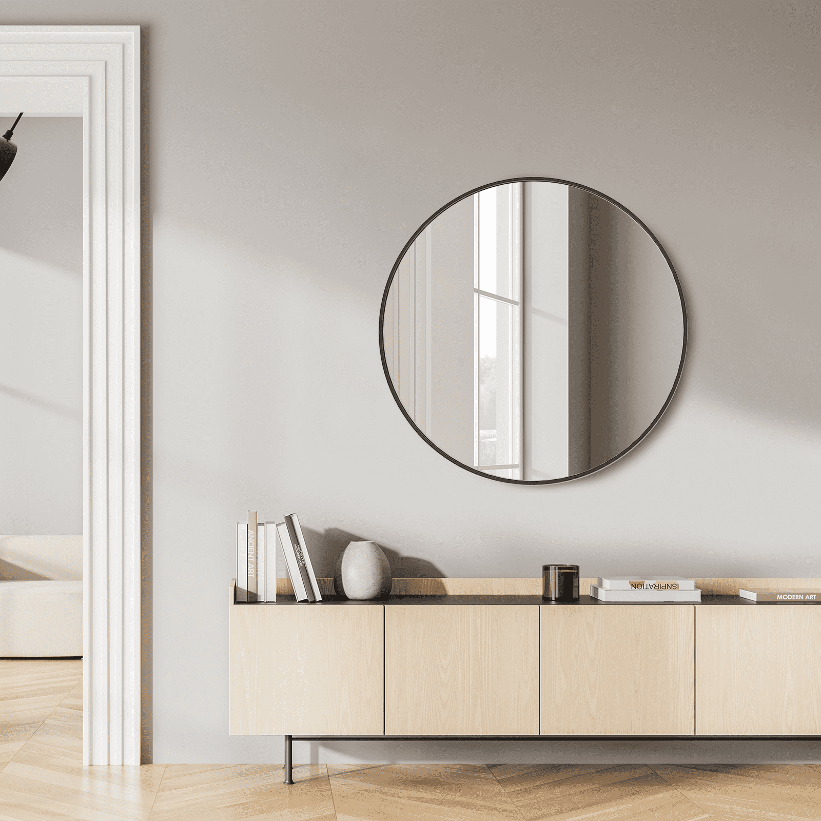 MAYEERTY 30" Wall Mirror Bathroom Mirror Wall Mounted Round Mirror，Black