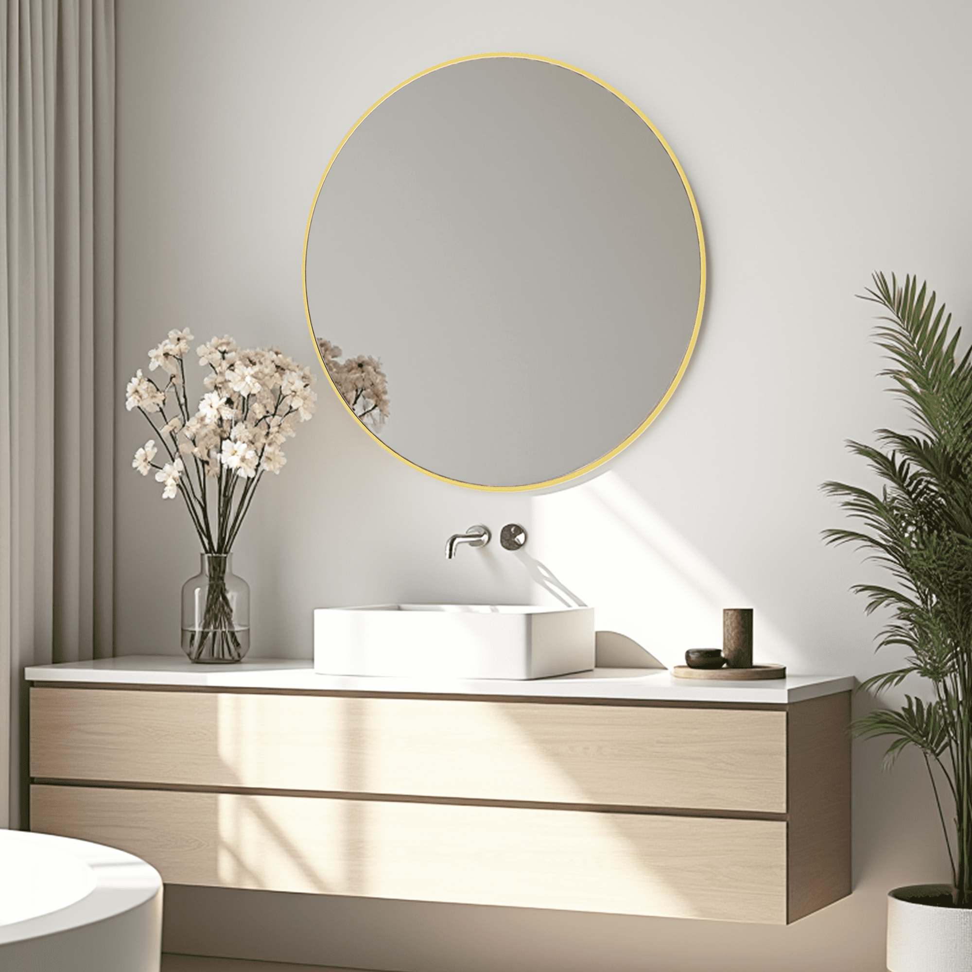 MAYEERTY 30in Wall Mirror Bathroom Mirror Wall Mounted Round Mirror，Gold
