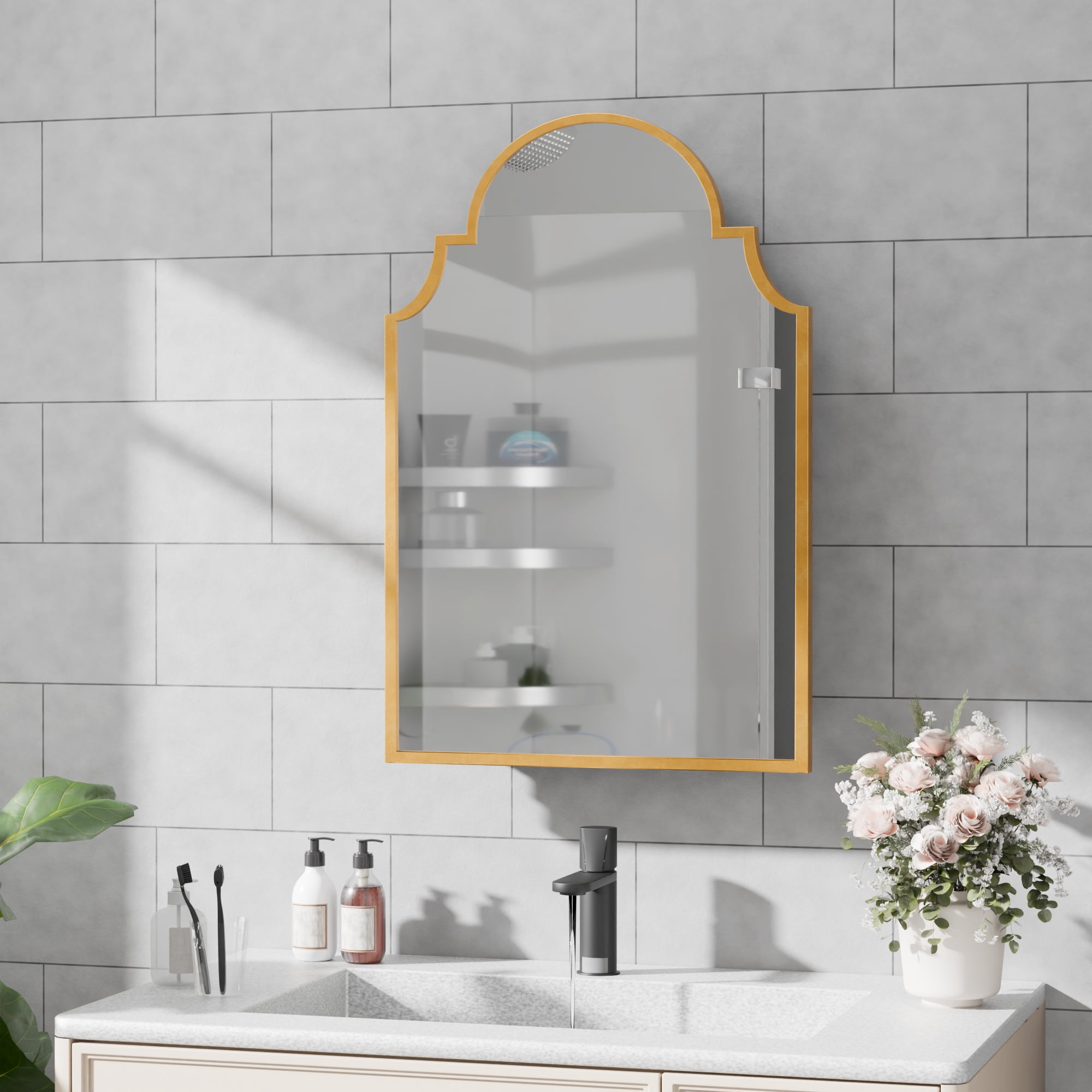 MAYEERTY 30x20x5 Inch Gold Metal Arched Medicine Cabinet for Bathroom