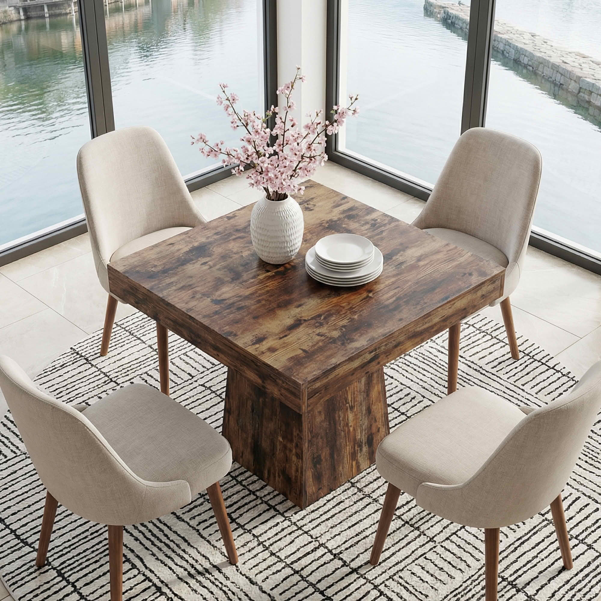 MAYEERTY 31.5 Inch Square Dining Table, Small Farmhouse Industrial Kitchen Dinner Table with Thick Tabletop and Pedestal Base for 4 People