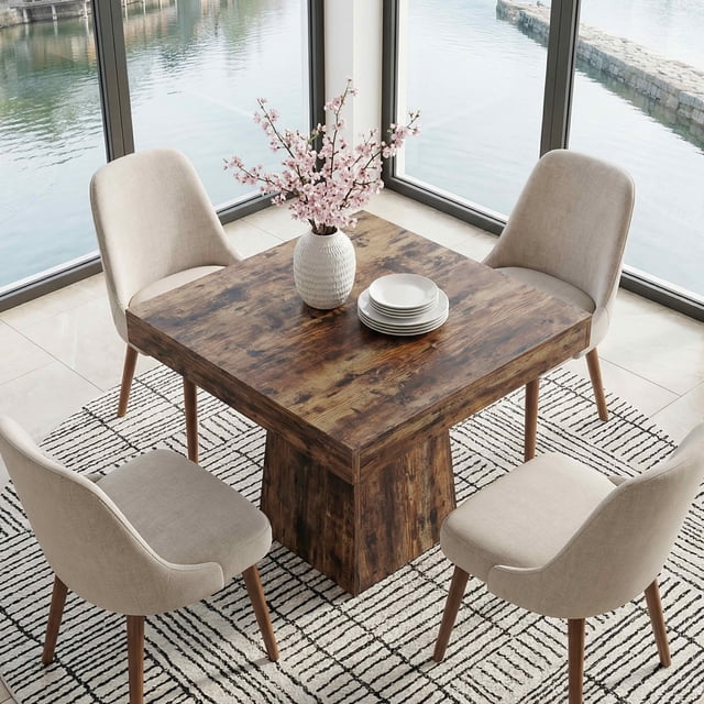 People Ina Table Label MAYEERTY 31.5 Inch Square Dining Table, Small Farmhouse Industrial ...
