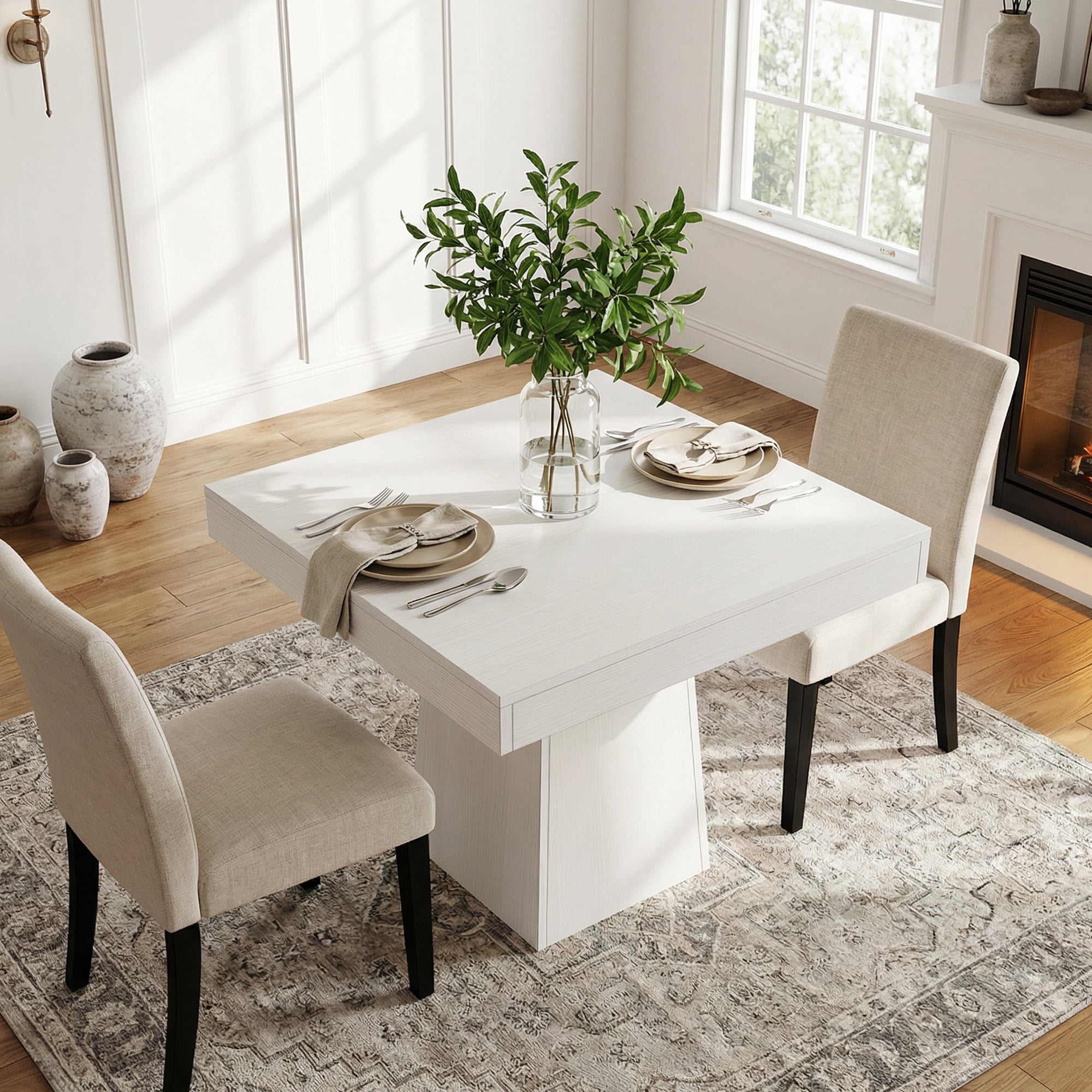 MAYEERTY 31.5 Inch Square Dining Table, Small Farmhouse Industrial Kitchen Dinner Table with Thick Tabletop and Pedestal Base for 4 People