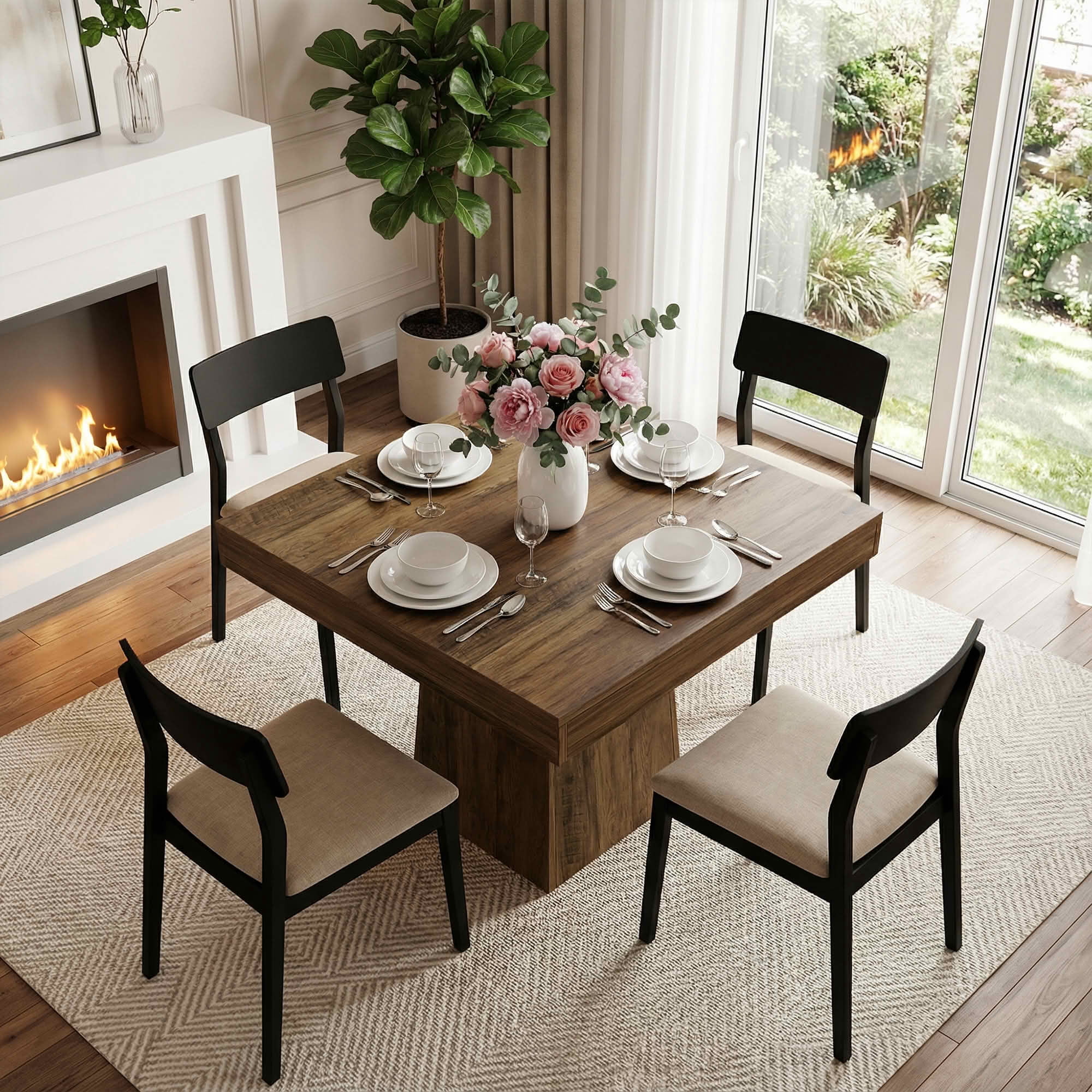 MAYEERTY 31.5 Inch Square Dining Table, Small Farmhouse Industrial Kitchen Dinner Table with Thick Tabletop and Pedestal Base for 4 People