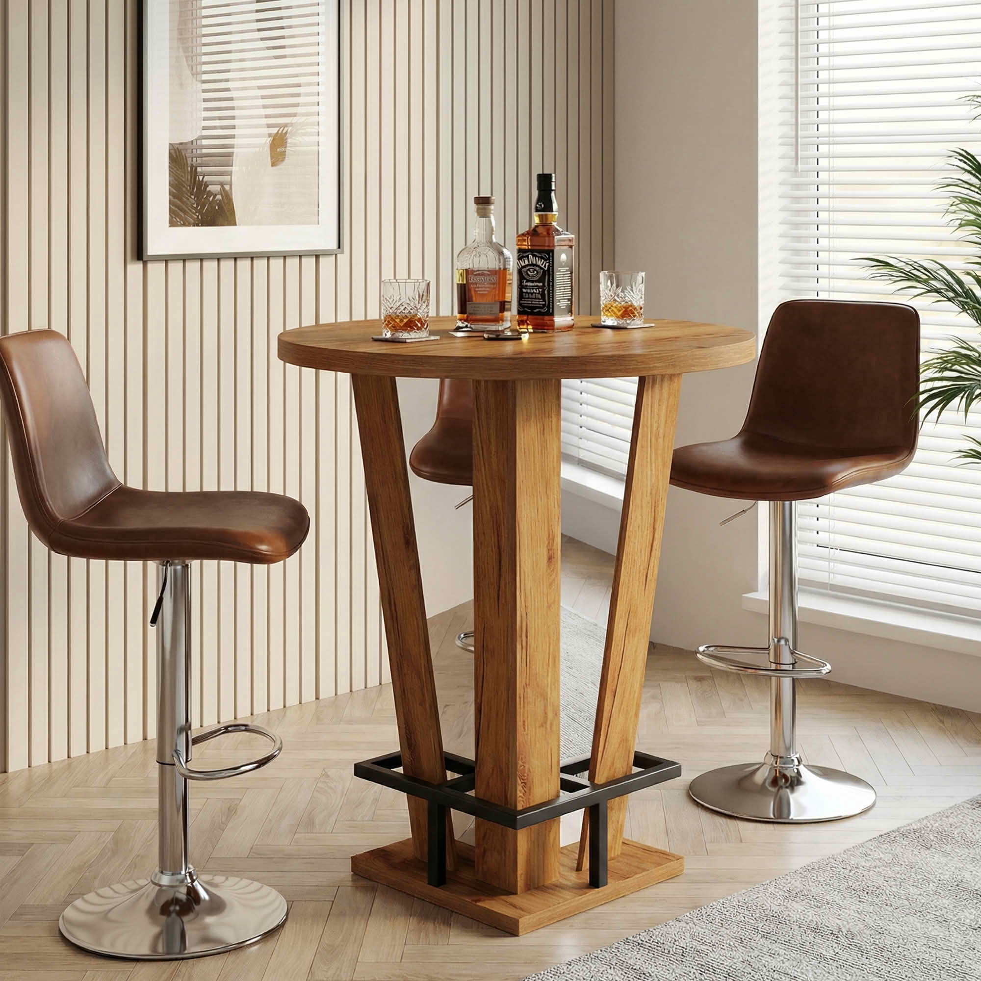 MAYEERTY 31.5" Round Minimalist Bar Table, MDF Top with Acrylic Base & Metal Footrest, 39.37" Height Bistro Table for Small Spaces