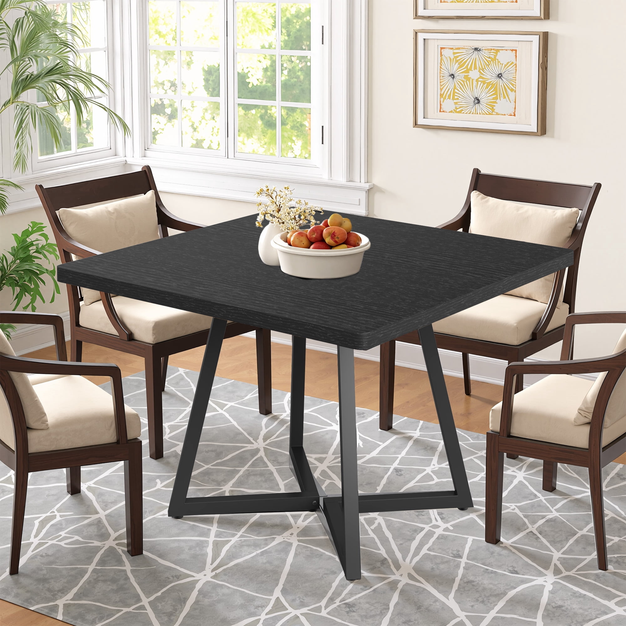 MAYEERTY 31.49" Square Industrial Dining Table, 2-Seater with Vintage Brown Wood & Black Metal Frame