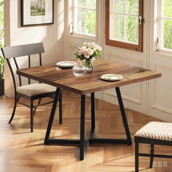 MAYEERTY 31.5" Vintage Square Dining Table, Industrial Metal Frame Small Dinner Table for Home Office
