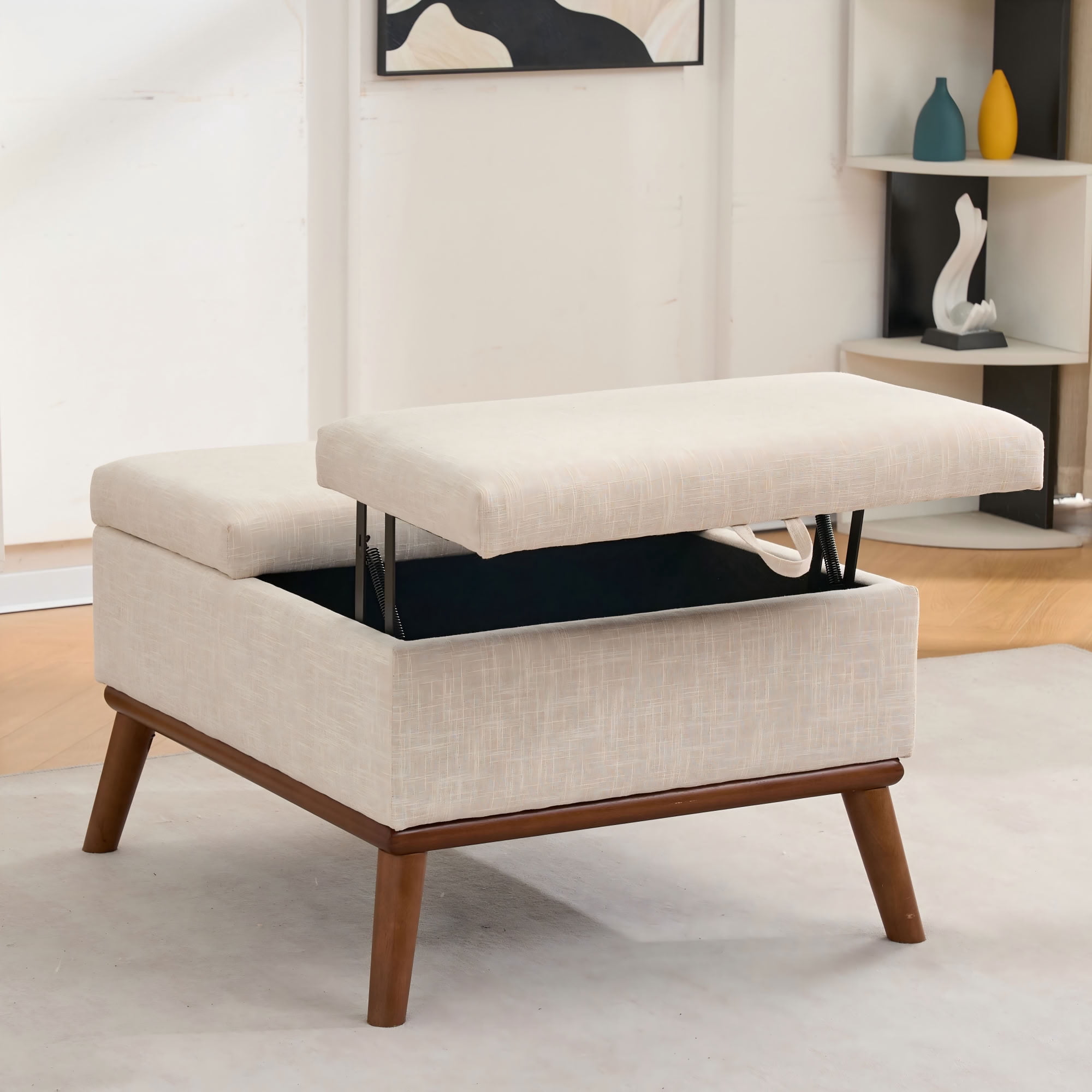 MAYEERTY 31 Inch Split Flip Top Storage Ottoman, Mid Century Multi-Functional Footrest for Living Room Home Office Small Space