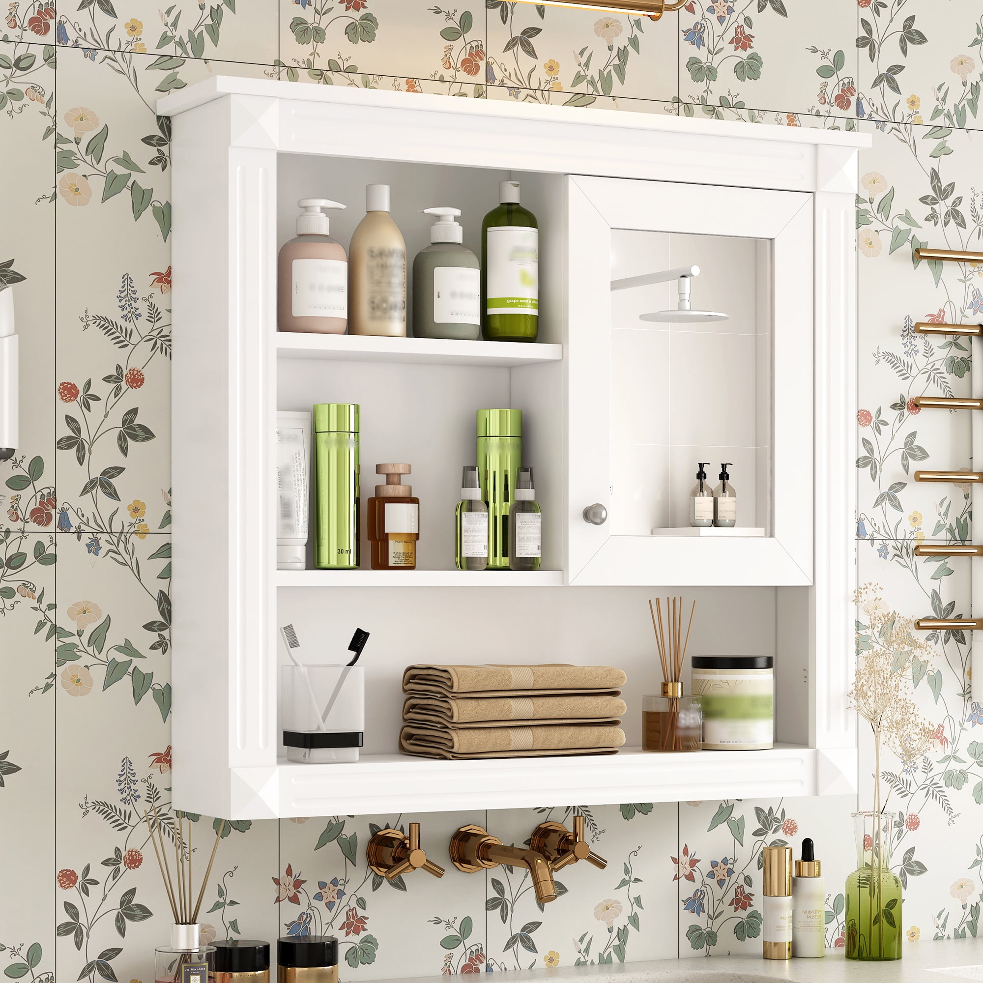 MAYEERTY 32'' Bathroom Wall Cabinet with Mirror, Wall Mounted Medicine Cabinet – 4 Shelves, Adjustable, Over Toilet Storage
