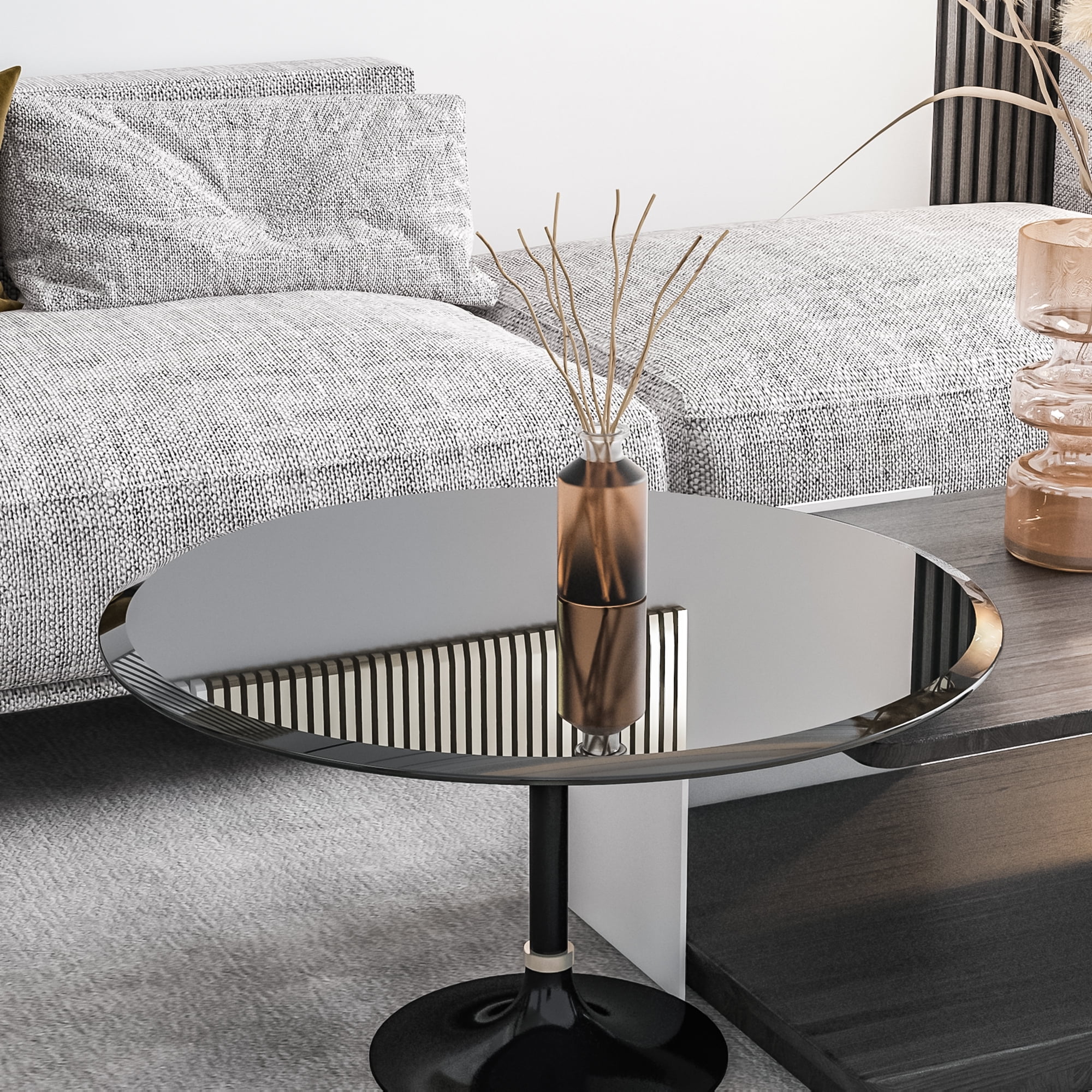 MAYEERTY 32" Round Tempered Glass Table Top, Beveled Polished Edge for Dining & Office, 2/5" Thick, Black