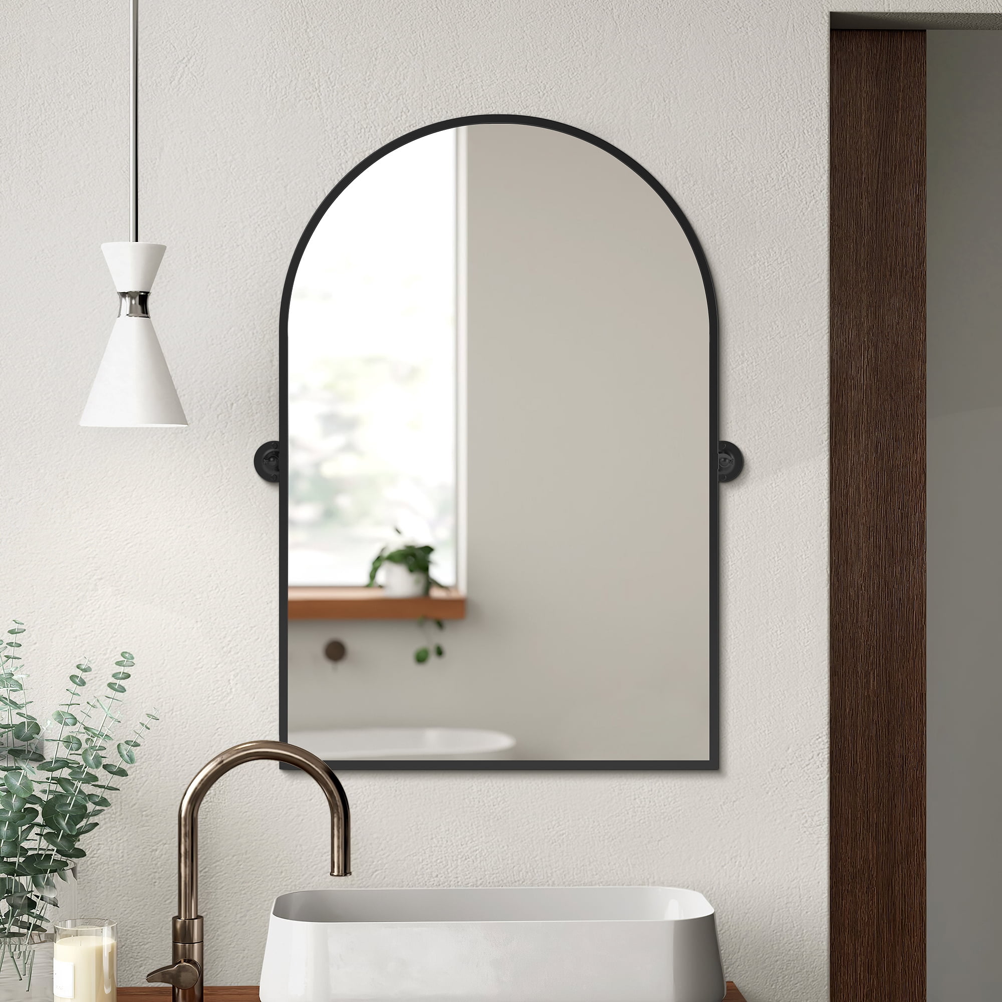 MAYEERTY 32"x24" Arched Gold Wall Mounted Black Vanity Mirror