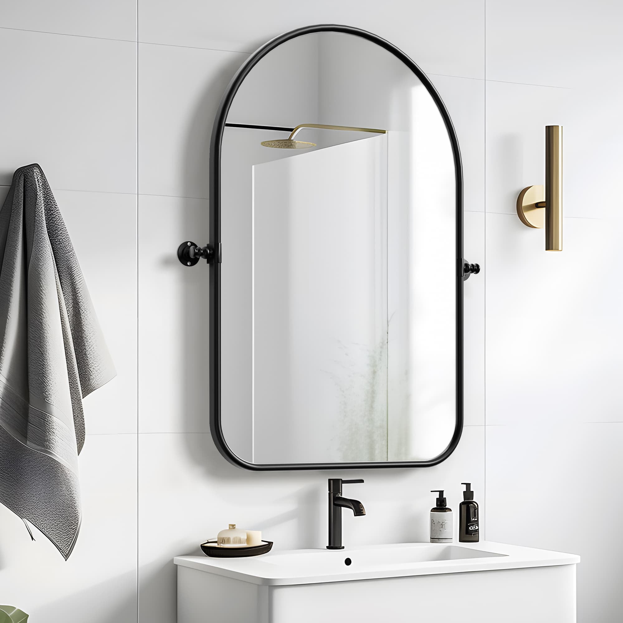 MAYEERTY 32"x24" Wall Mirrors Metal Frame Mirror Black Arch Mirror