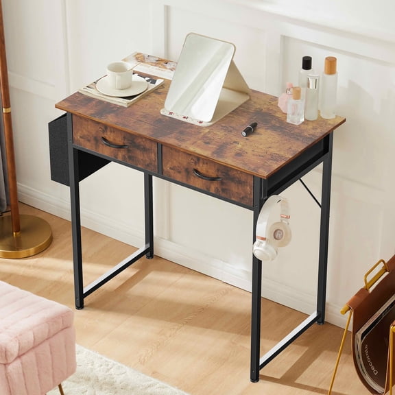 MAYEERTY 32in Adjustable Small Computer Desk, Metal Writing Study Table with Storage and Headphone Hook, Home Office