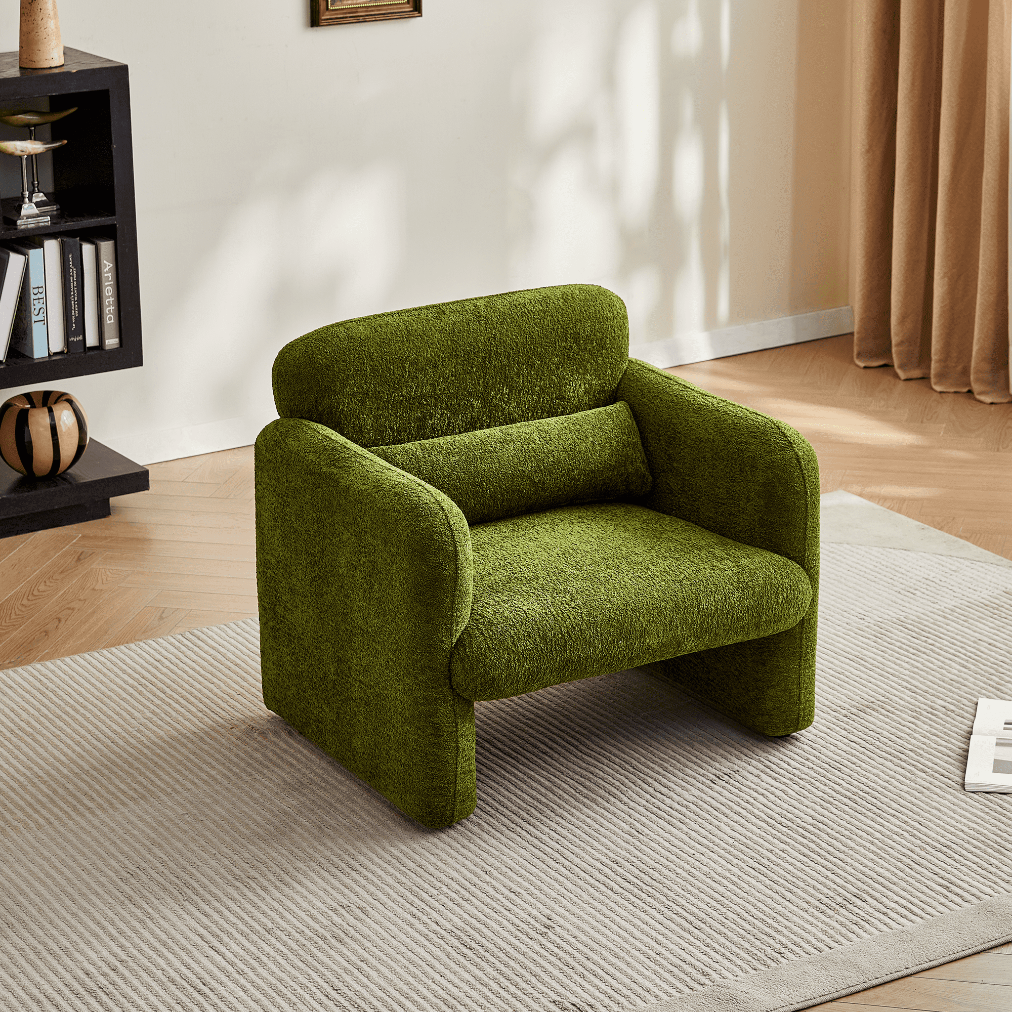 MAYEERTY 34 Inch Velvet Single Sofa Chair with Support Pillow Tool-Free Assembly for Apartment