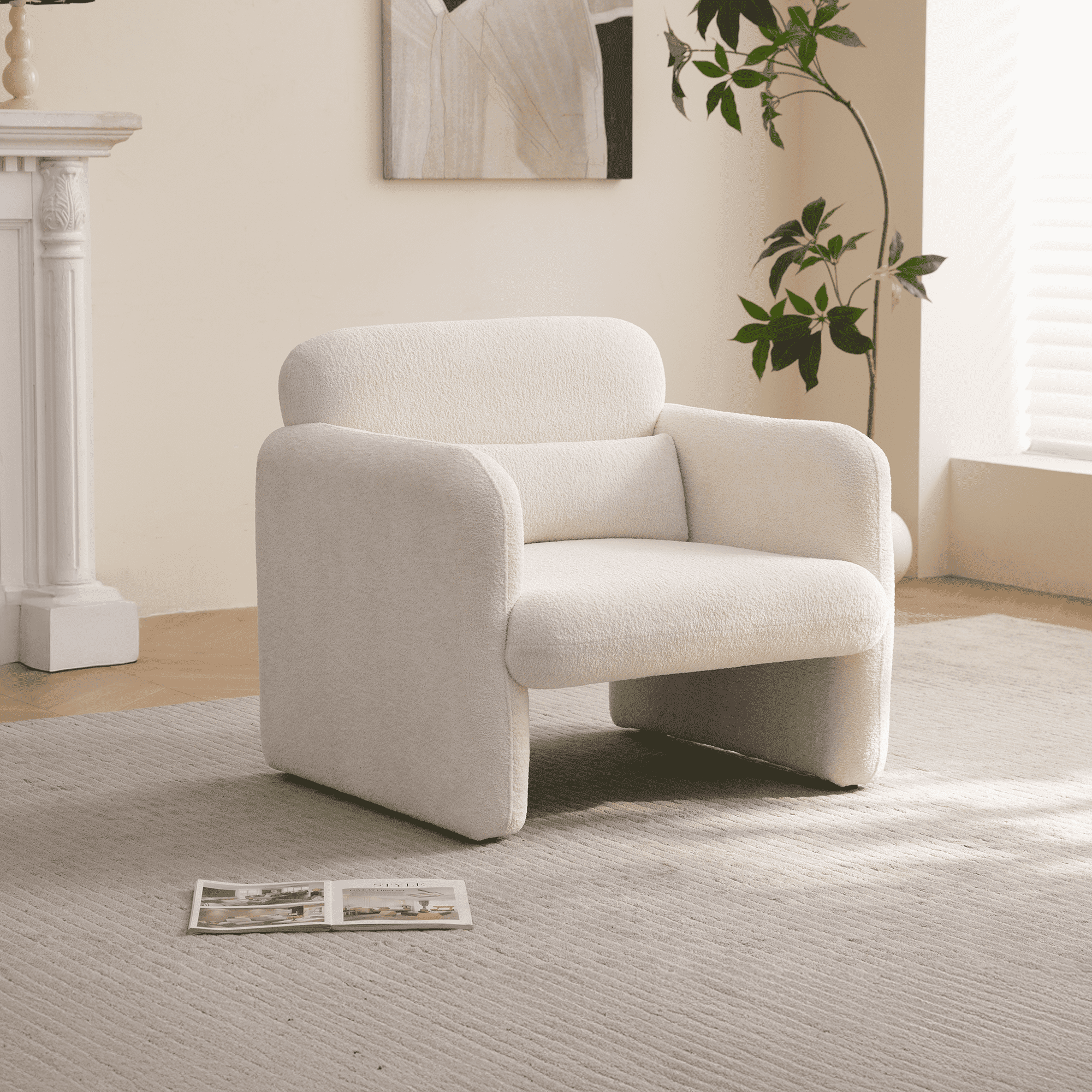 MAYEERTY 34 Inch Velvet Single Sofa Chair with Support Pillow Tool-Free Assembly for Apartment