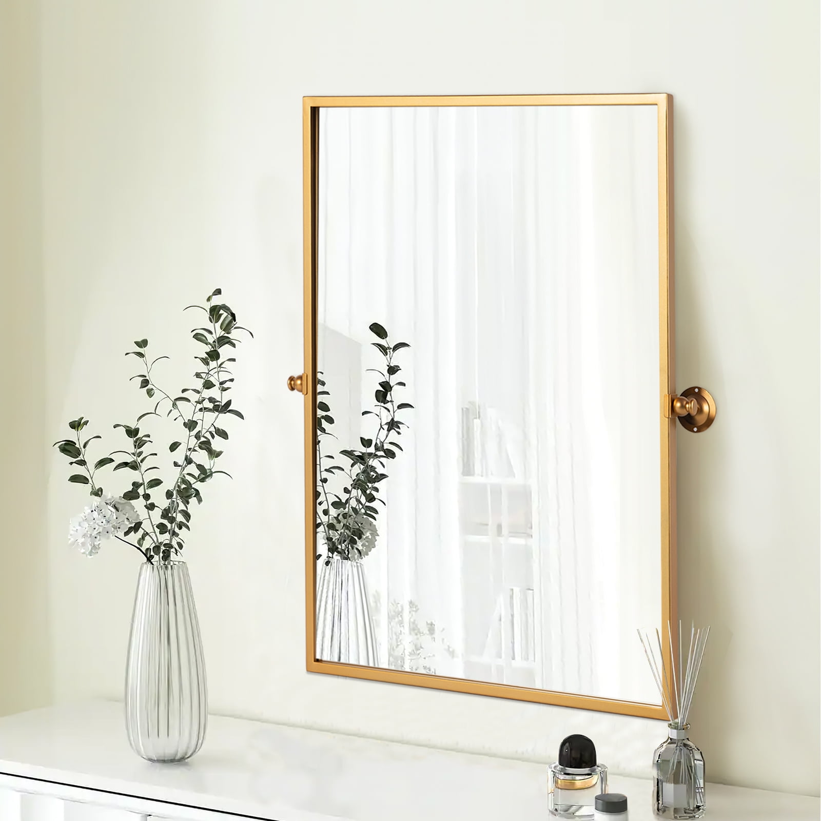 MAYEERTY 36"×24" Gold Iron Rectangular Wall Mirror Right Angles, Hardware, Durable Decor for Home