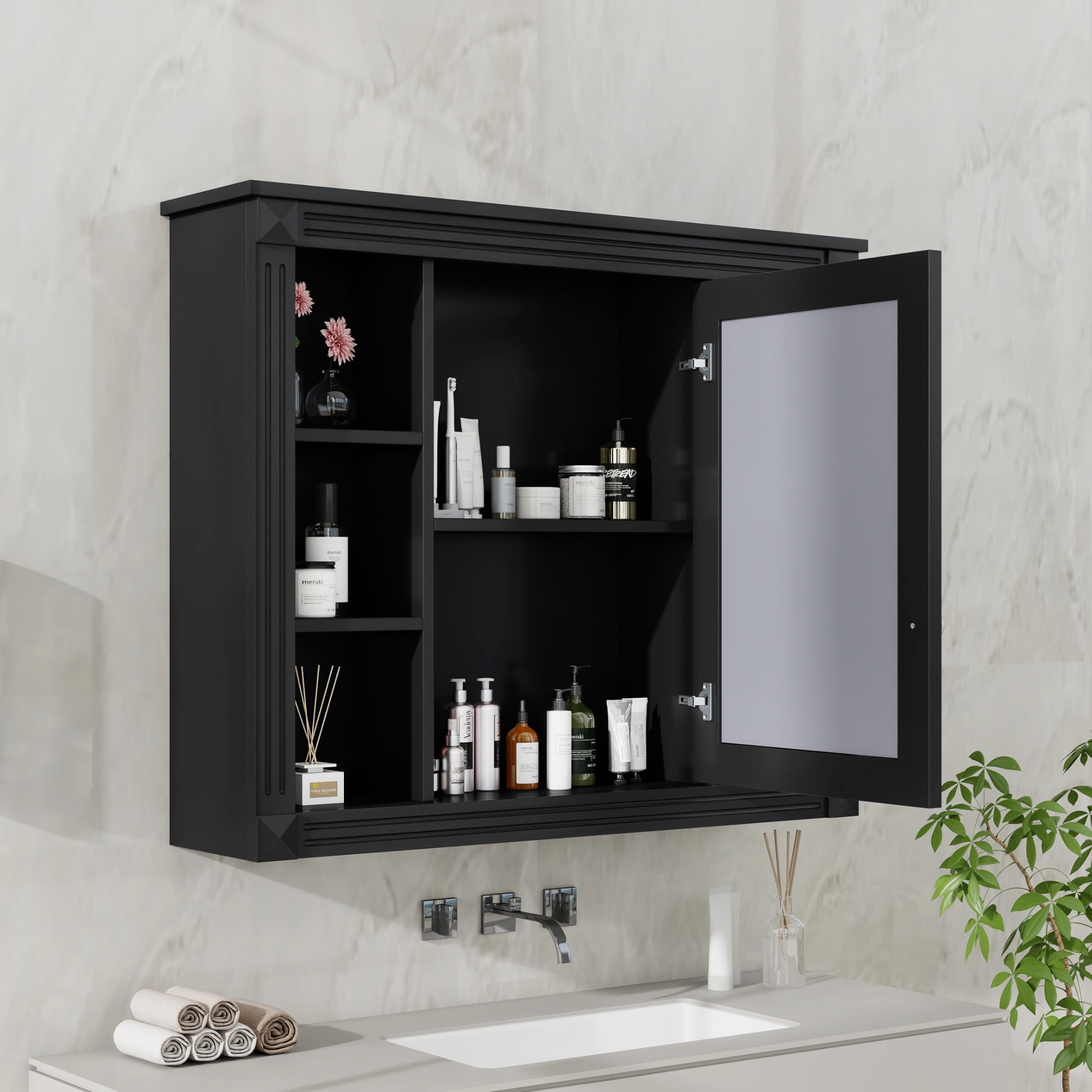 MAYEERTY 35'' x 28'' Wall Mounted Bathroom Medicine Cabinet with Mirror, 6 Open Shelves – Storage Cabinet