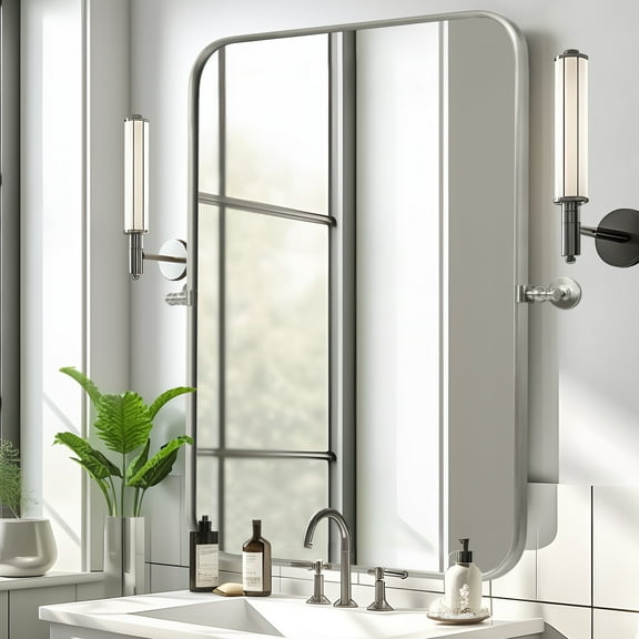 MAYEERTY 35"x24" Rectangle Metal Framed Rounded Corner Wall Mirror for Bathroom Living Room