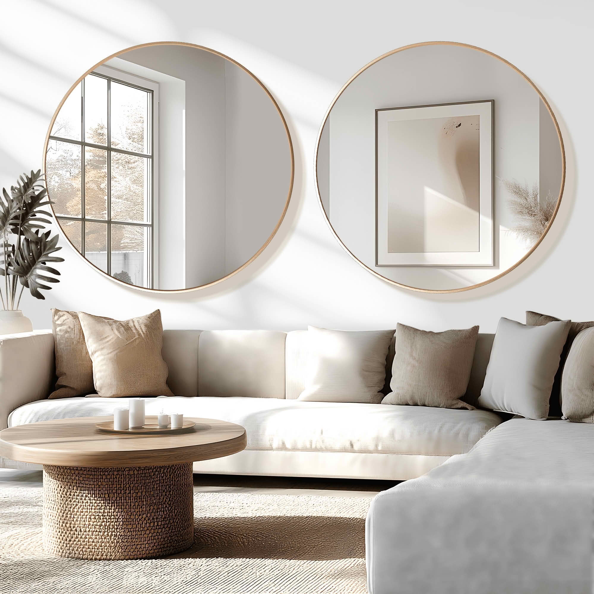 MAYEERTY 35x35x1 Inch Gold Thin Edge Aluminum Round Wall Mounted Mirror for Home Decor