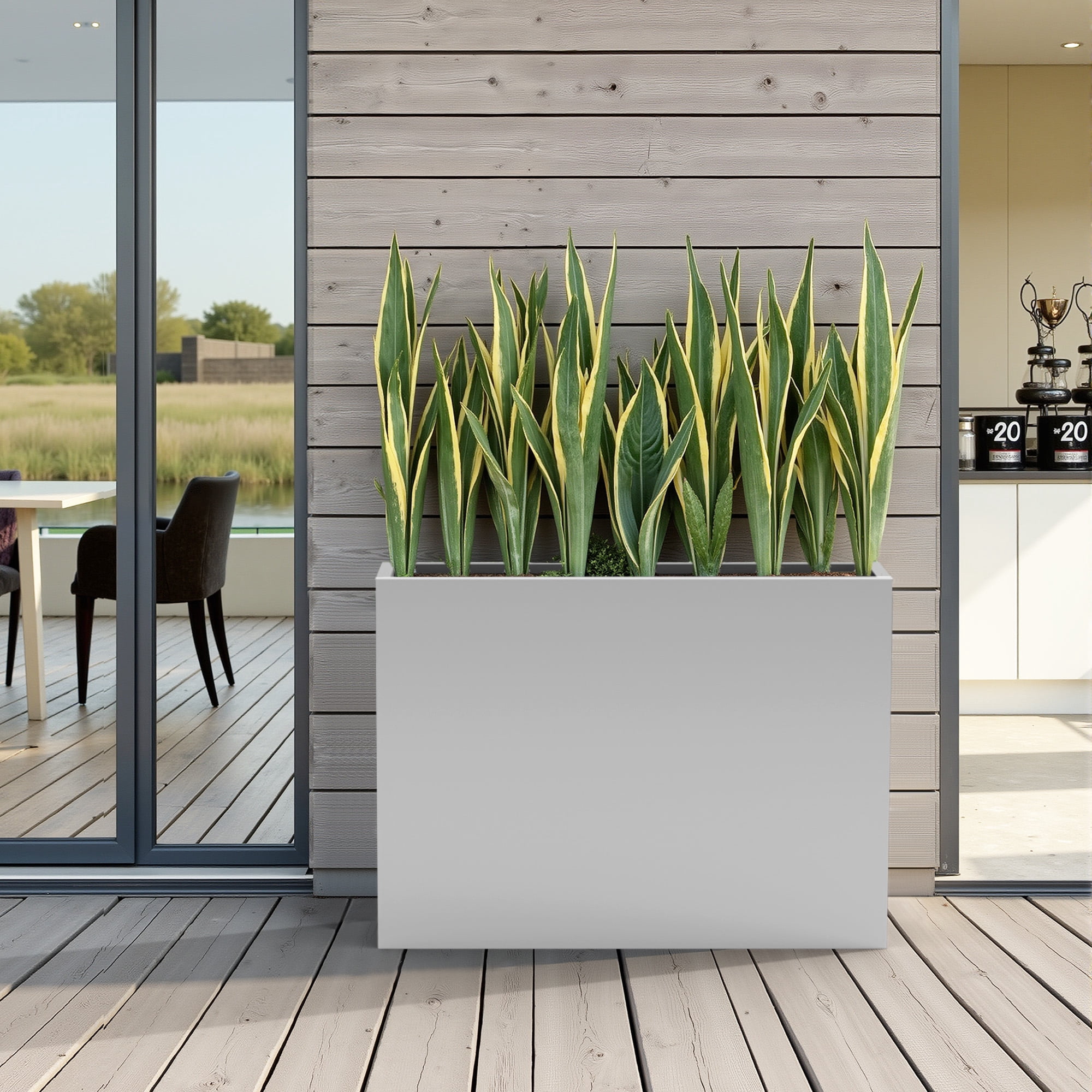 MAYEERTY 36*28*28" Gray Modern Metal Rect Planter with Drainage Hole for Outdoor Gardening & Patio