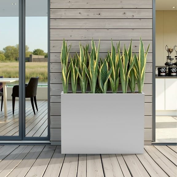 MAYEERTY 36*28*28" Gray Modern Metal Rect Planter with Drainage Hole for Outdoor Gardening & Patio