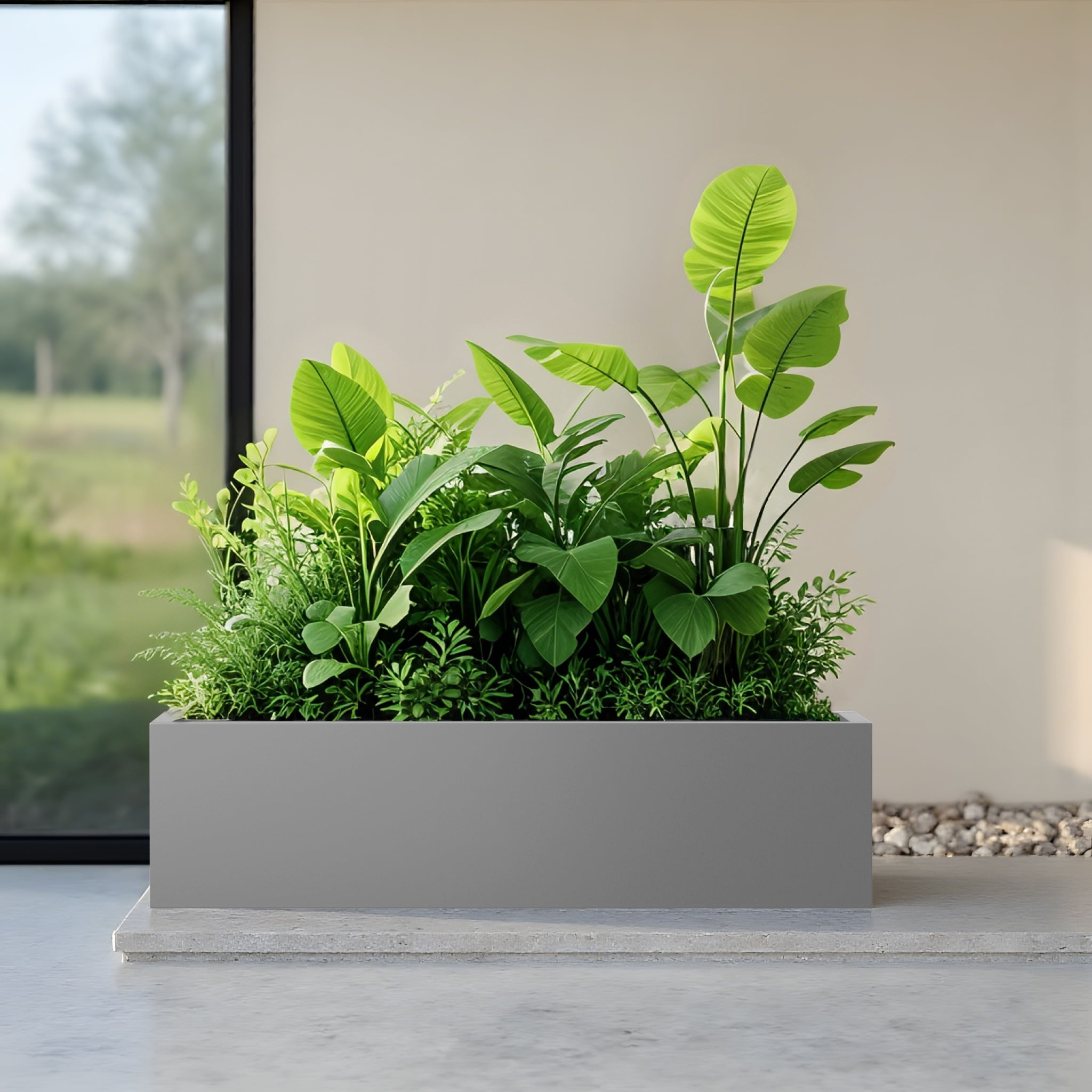 MAYEERTY 36*9*9" Gray Modern Large Rect Metal Planter Box with Drainage Hole for Outdoor Gardening & Balcony