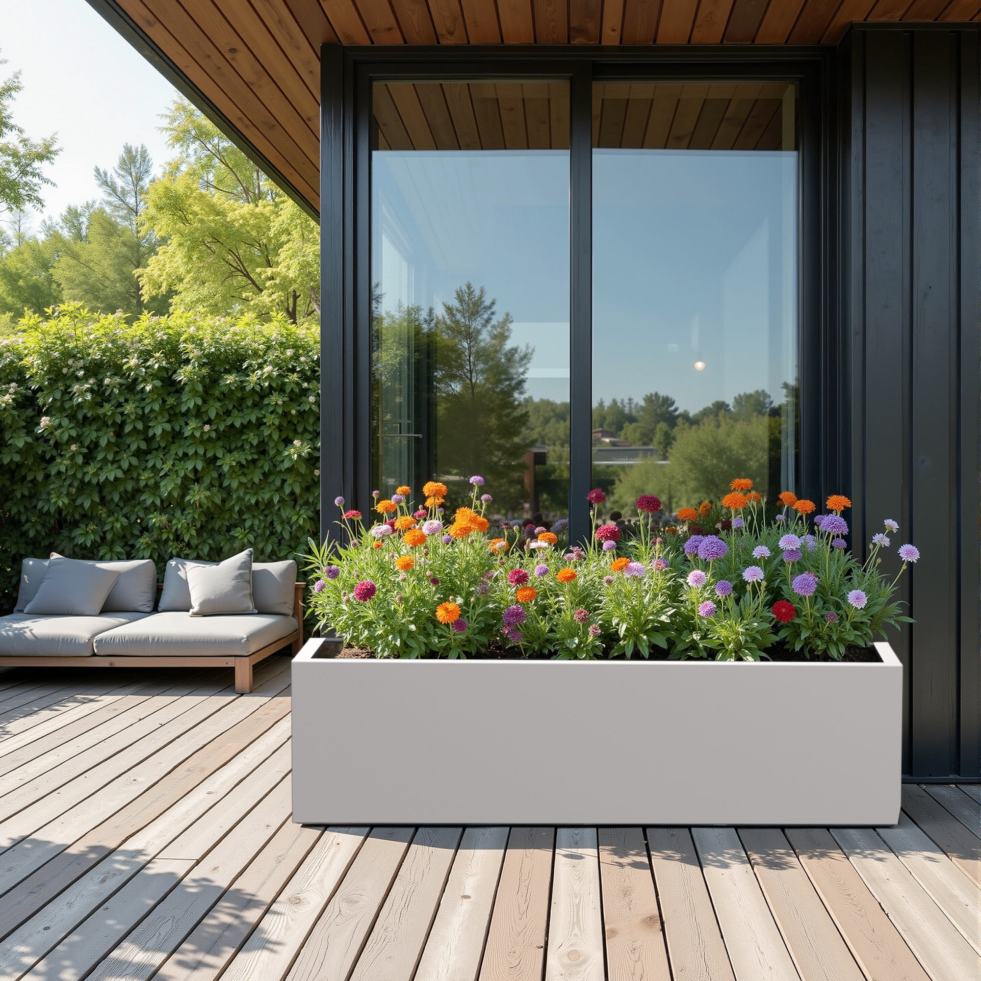 MAYEERTY 36*9*9" Gray Modern Metal Rect Planter with Drainage Hole for Outdoor Gardening & Patio