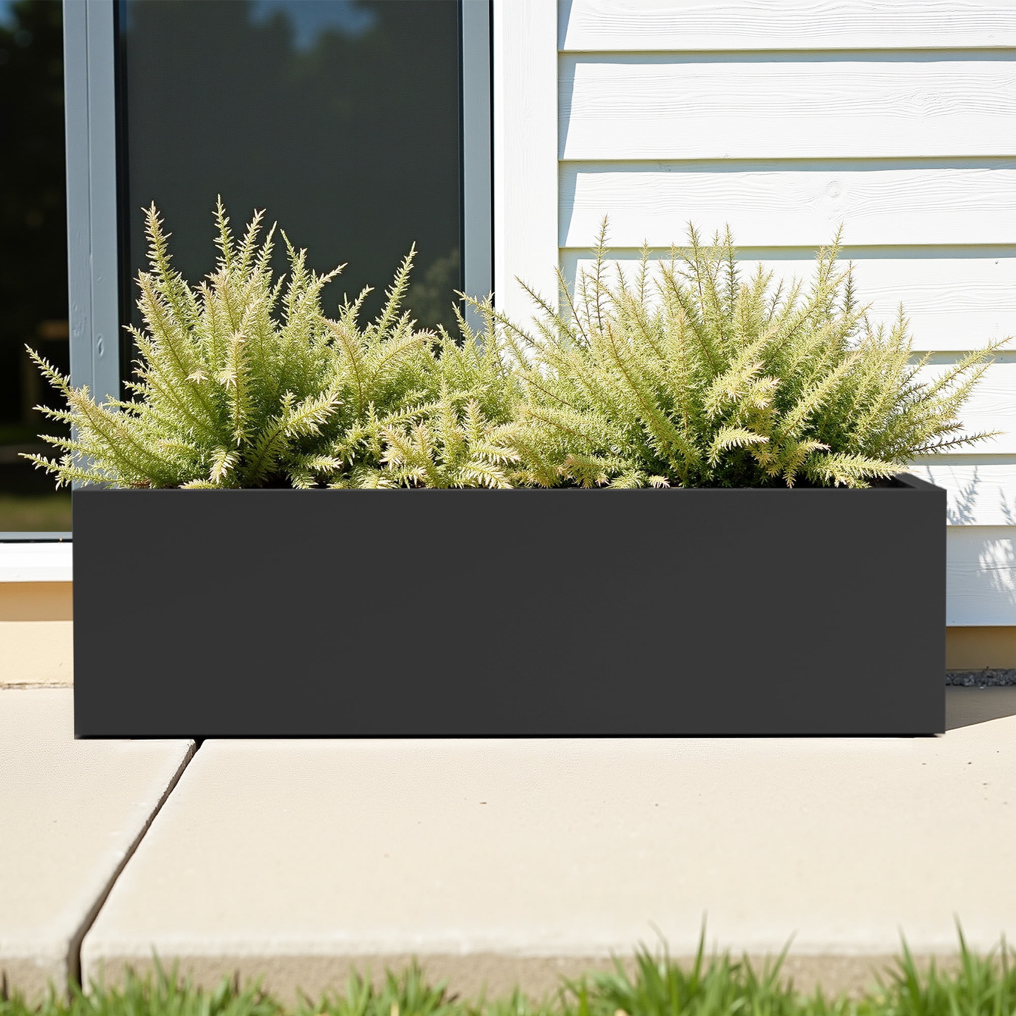 MAYEERTY 36×9 Black Iron Rectangular Planter Low-Profile for Succulents