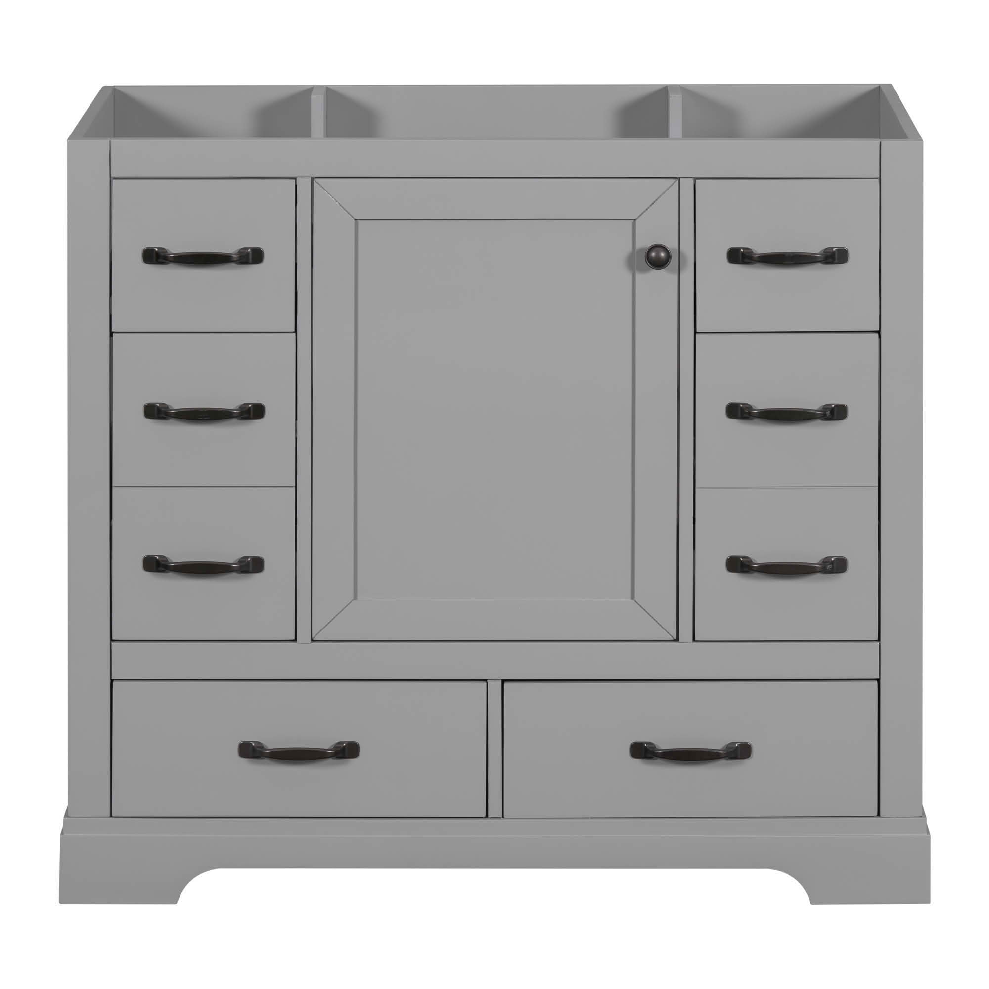 MAYEERTY 36" Bathroom Vanity without Sink 6 Drawers Drawer Divider Adjustable Shelf Gray