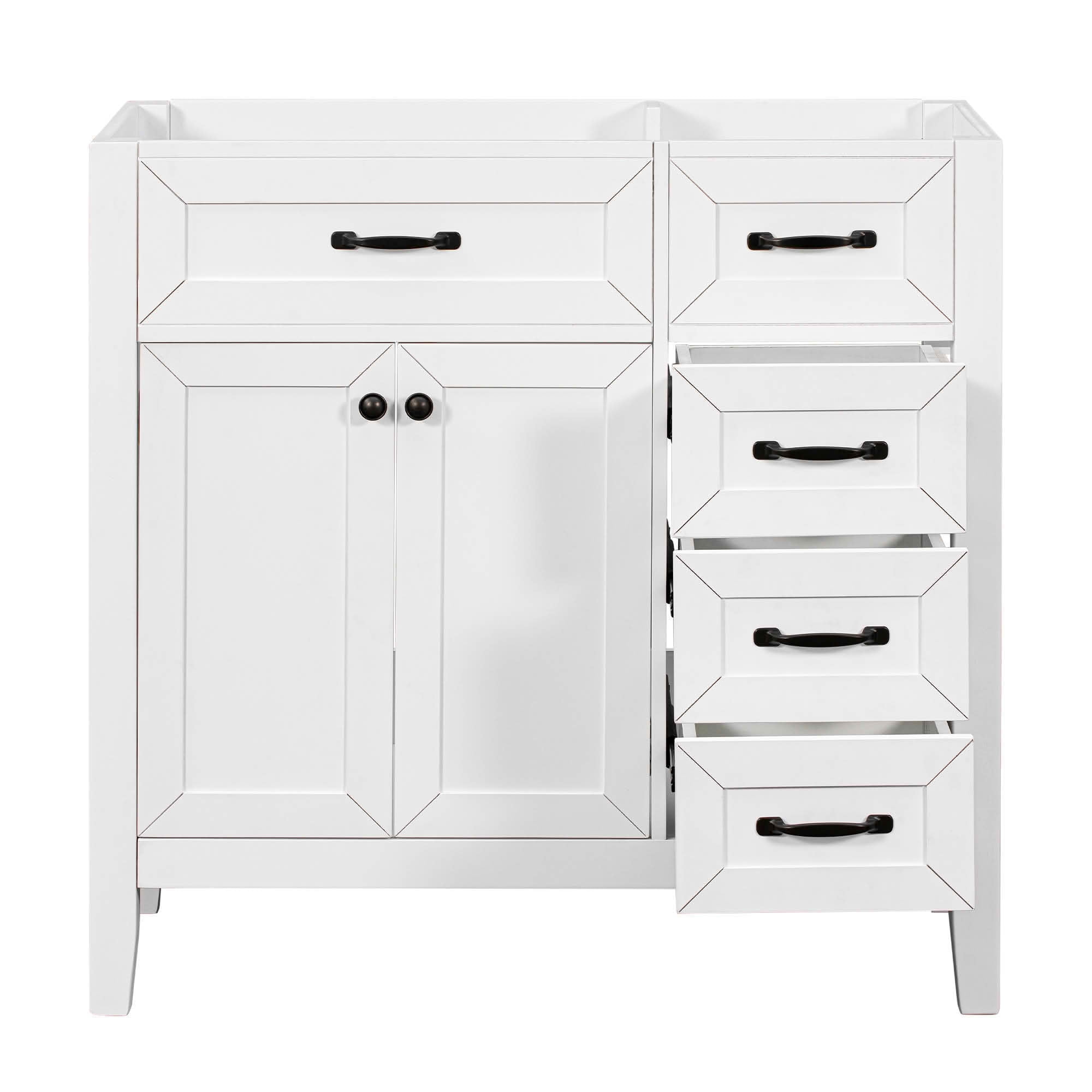 MAYEERTY 36" Bathroom Vanity without Sink Cabinet Base Solid Frame MDF Drawers White