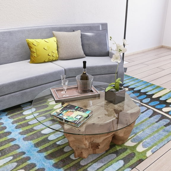 MAYEERTY 36" Round Tempered Glass Table Top, 1/4" Thick Flat Polished Edge for Dining & Office, Transparent