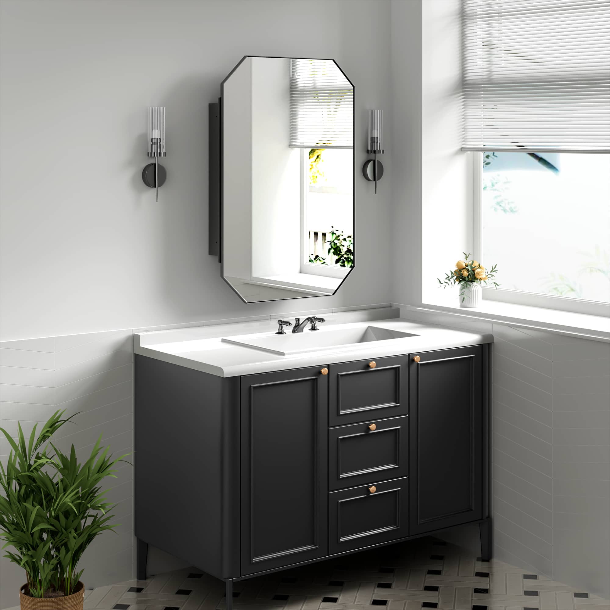 MAYEERTY 36"x24" Iron Octagonal Medicine Cabinet with Mirror for Bathroom , Black